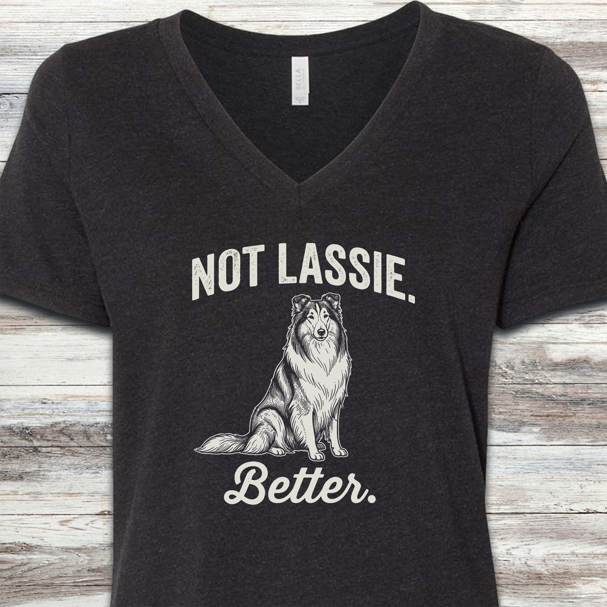 Rough Collie Not Lassie V-Neck Tee - Black Heather