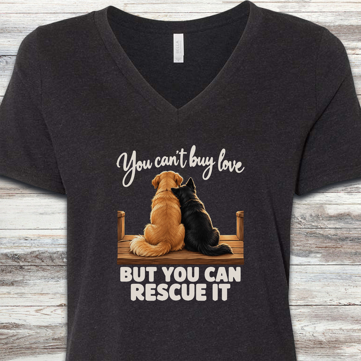 You Can Rescue Love V-Neck Tee - Black Heather