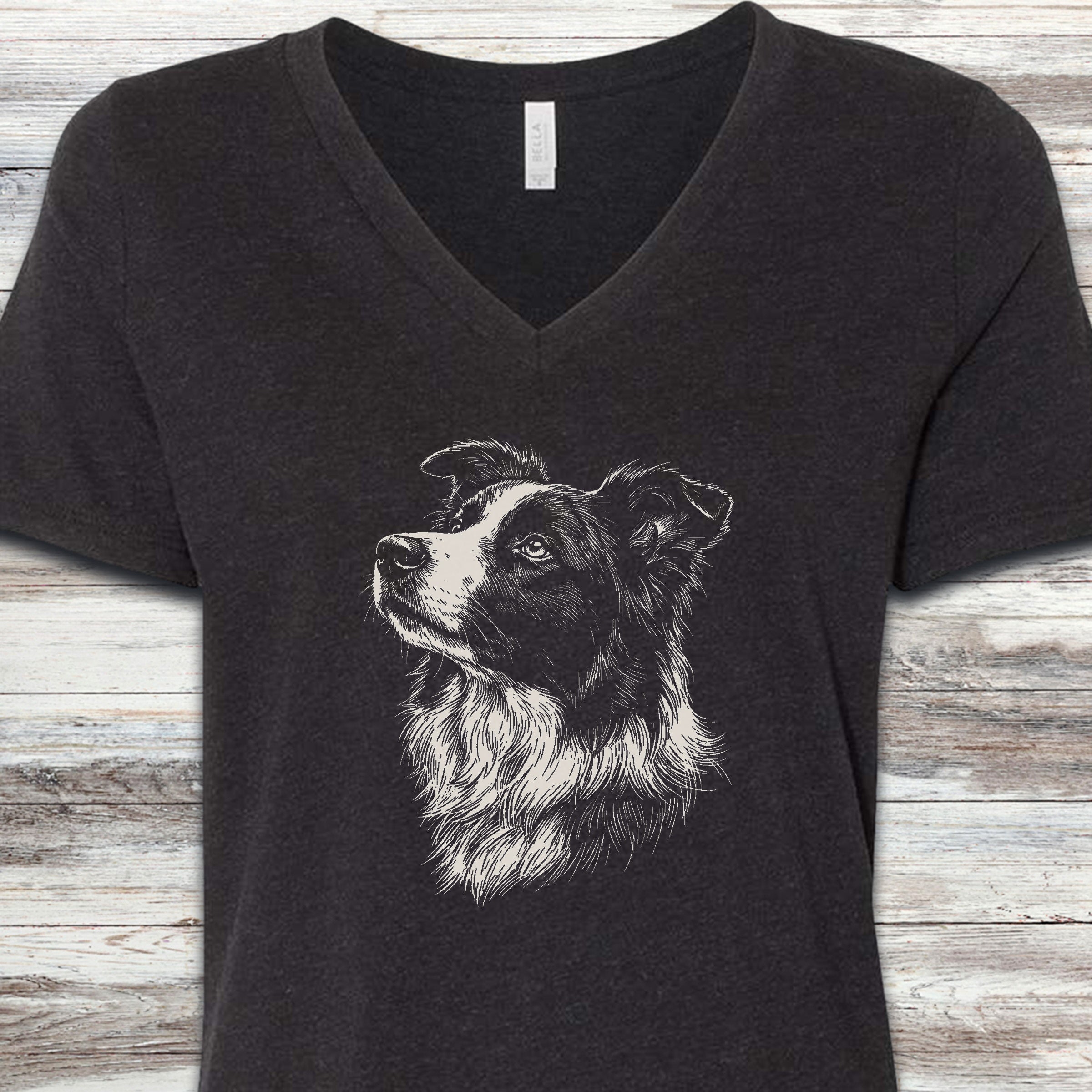 Border Collie Loyalty V-Neck Tee - Black Heather