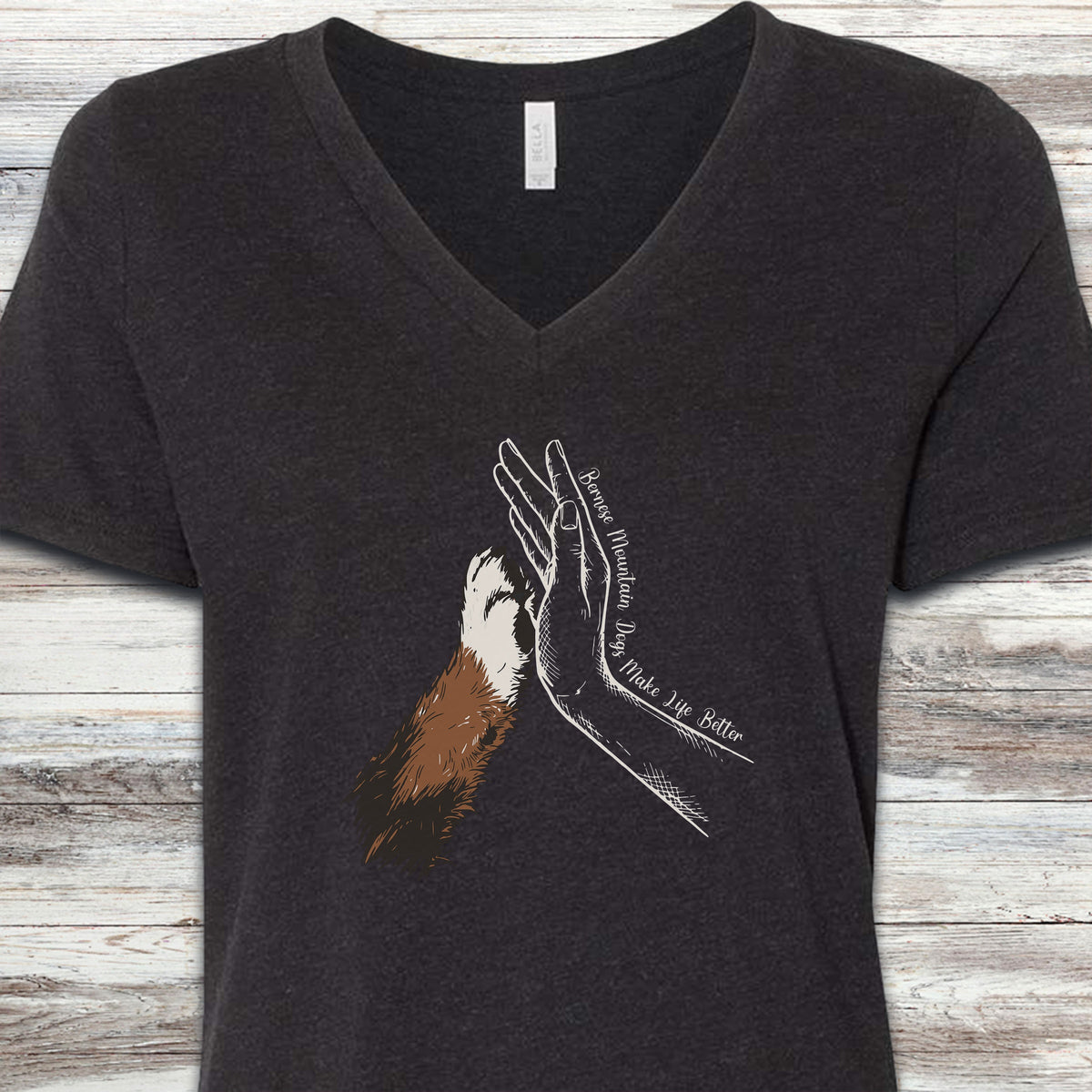 Bernese Mountain Dog Together V-Neck Tee - Black Heather