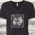 Pomeranian Linocut V-Neck Tee - Black Heather
