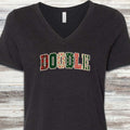Doodle Holiday Faux Patchwork V-Neck Tee - Black Heather