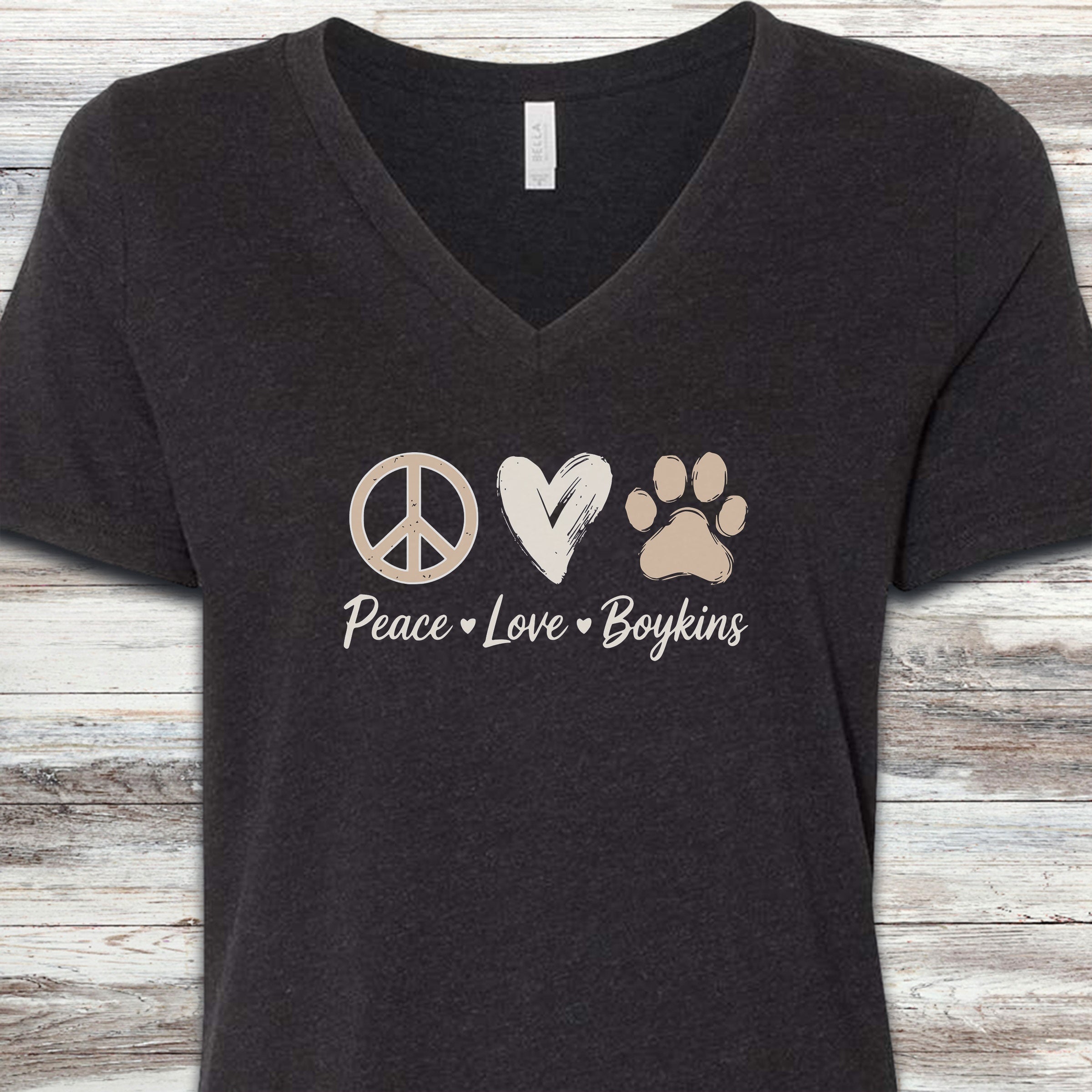 Boykin Spaniel Peace V-Neck Tee - Black Heather