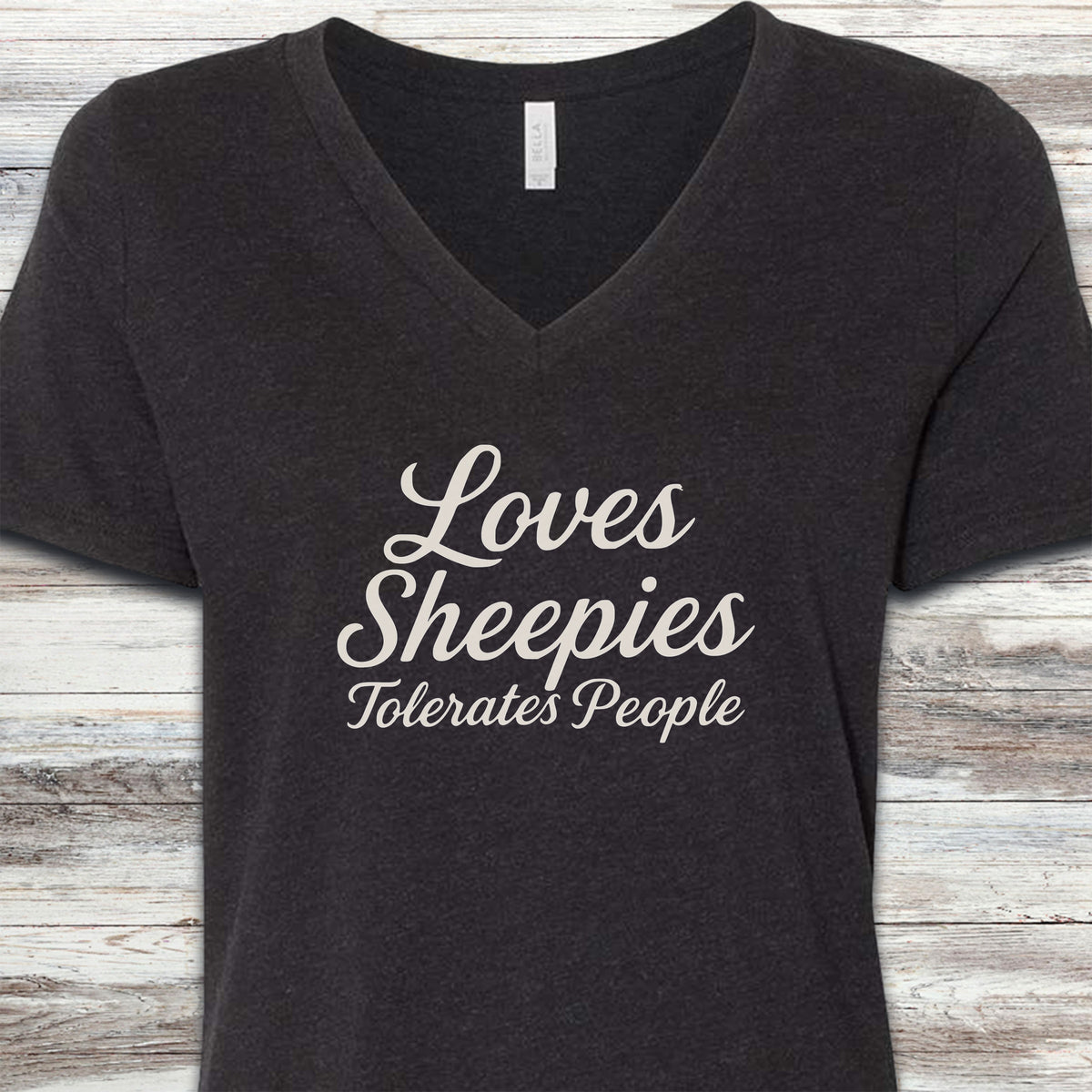 Old English Sheepdog Tolerates People V-Neck Tee - Black Heather