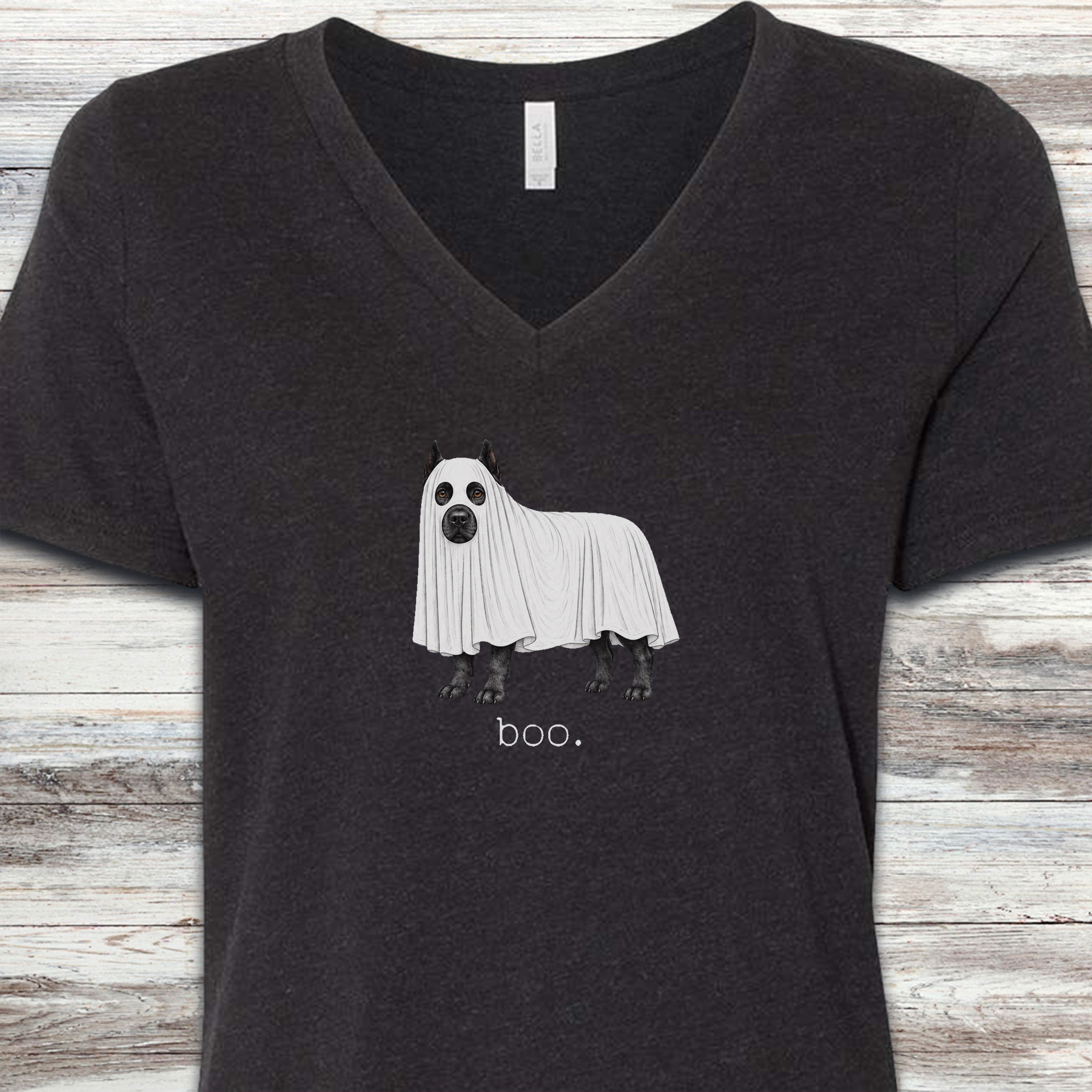 Cane Corso Boo V-Neck Tee - Black Heather