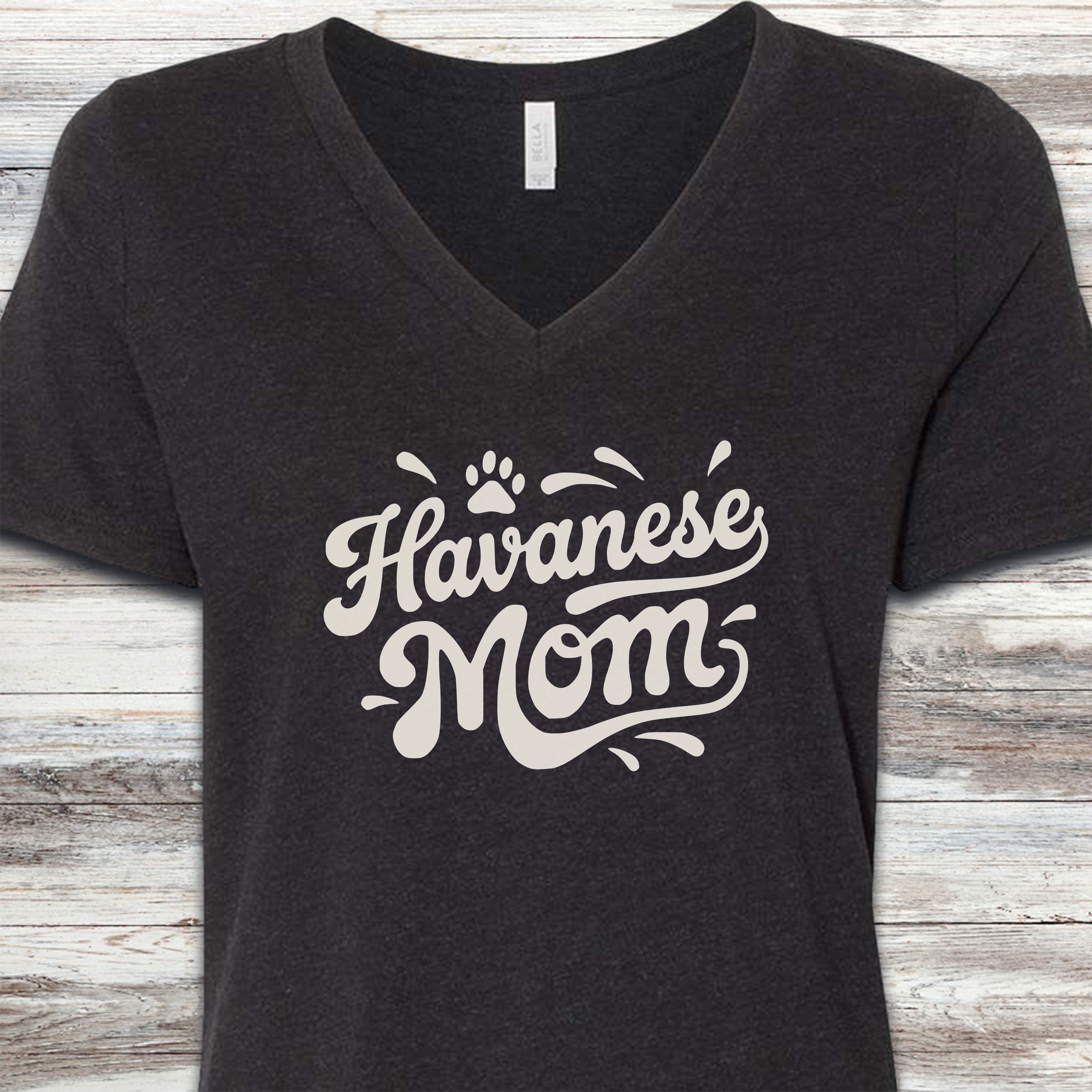 Havanese Groovy Mom V-Neck Tee - Black Heather