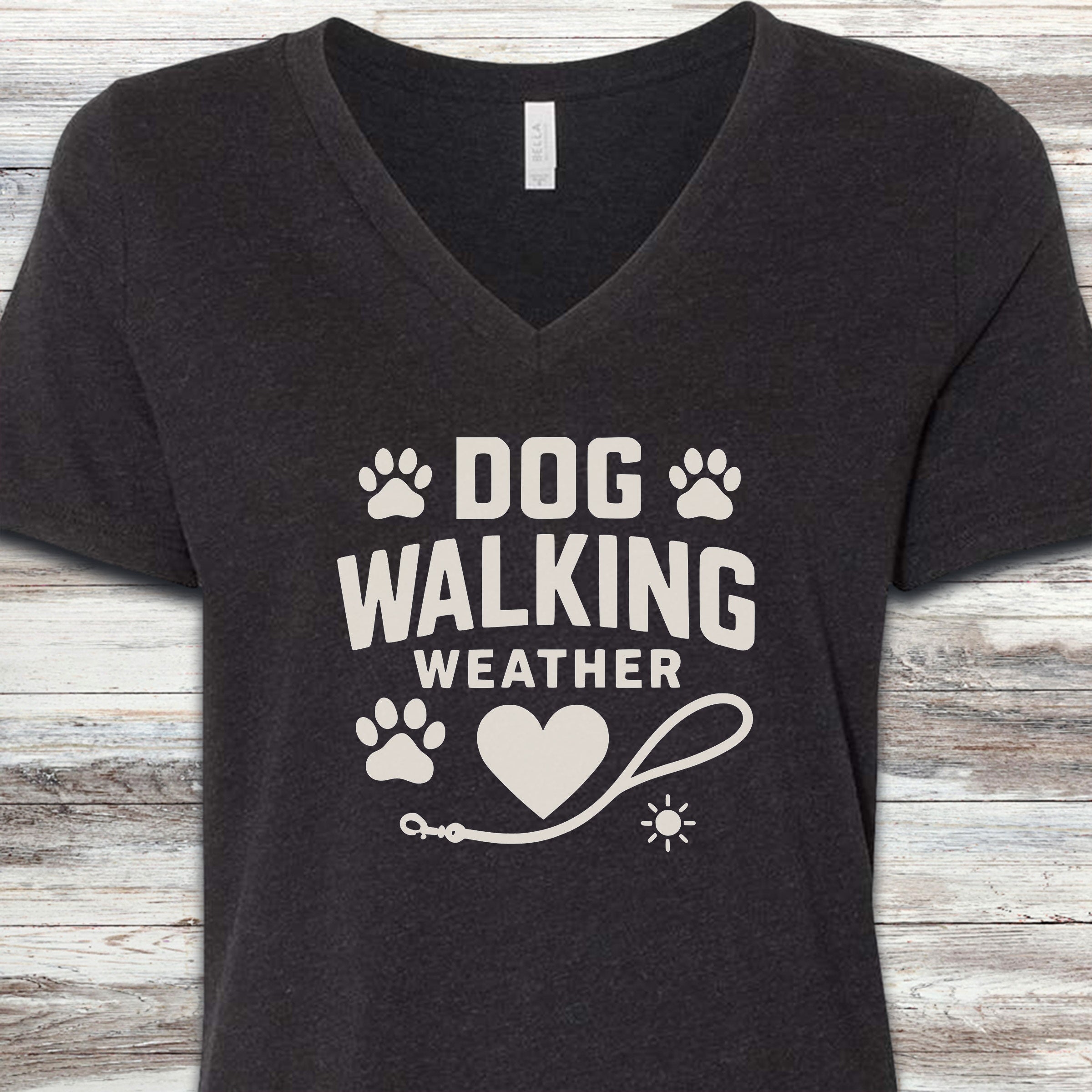 Dog Walking Weather V-Neck Tee - Black Heather