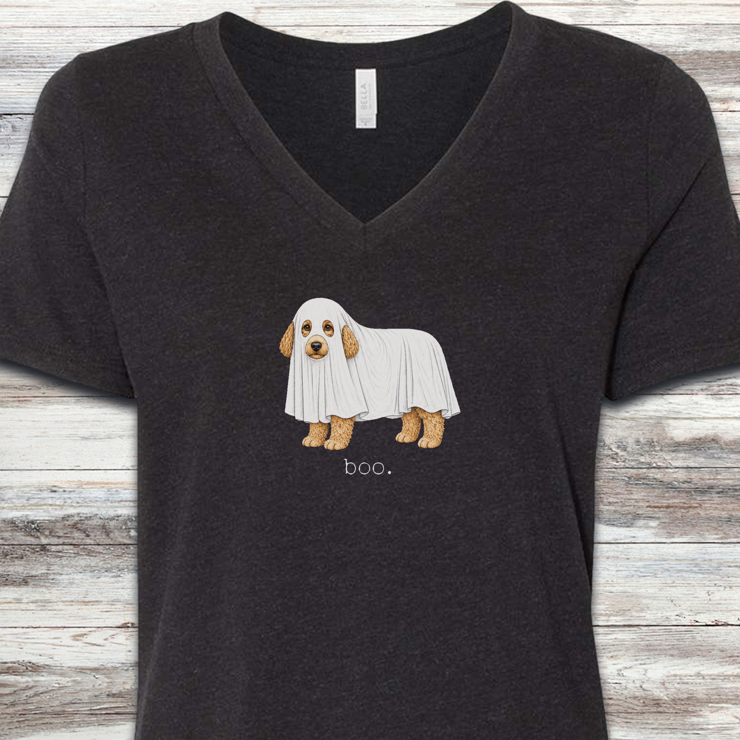 Goldendoodle Boo V-Neck Tee - Black Heather
