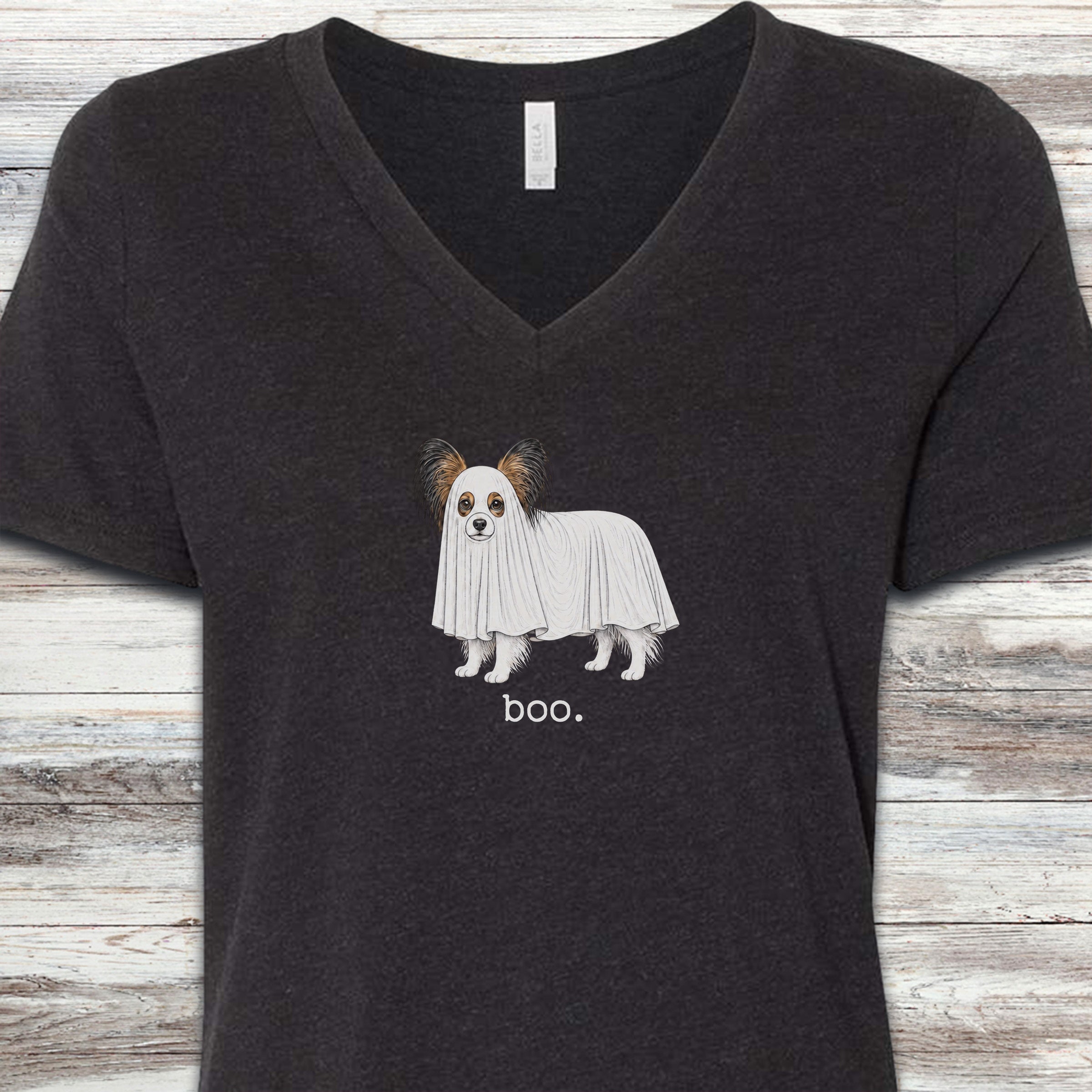 Papillon Boo V-Neck Tee - Black Heather