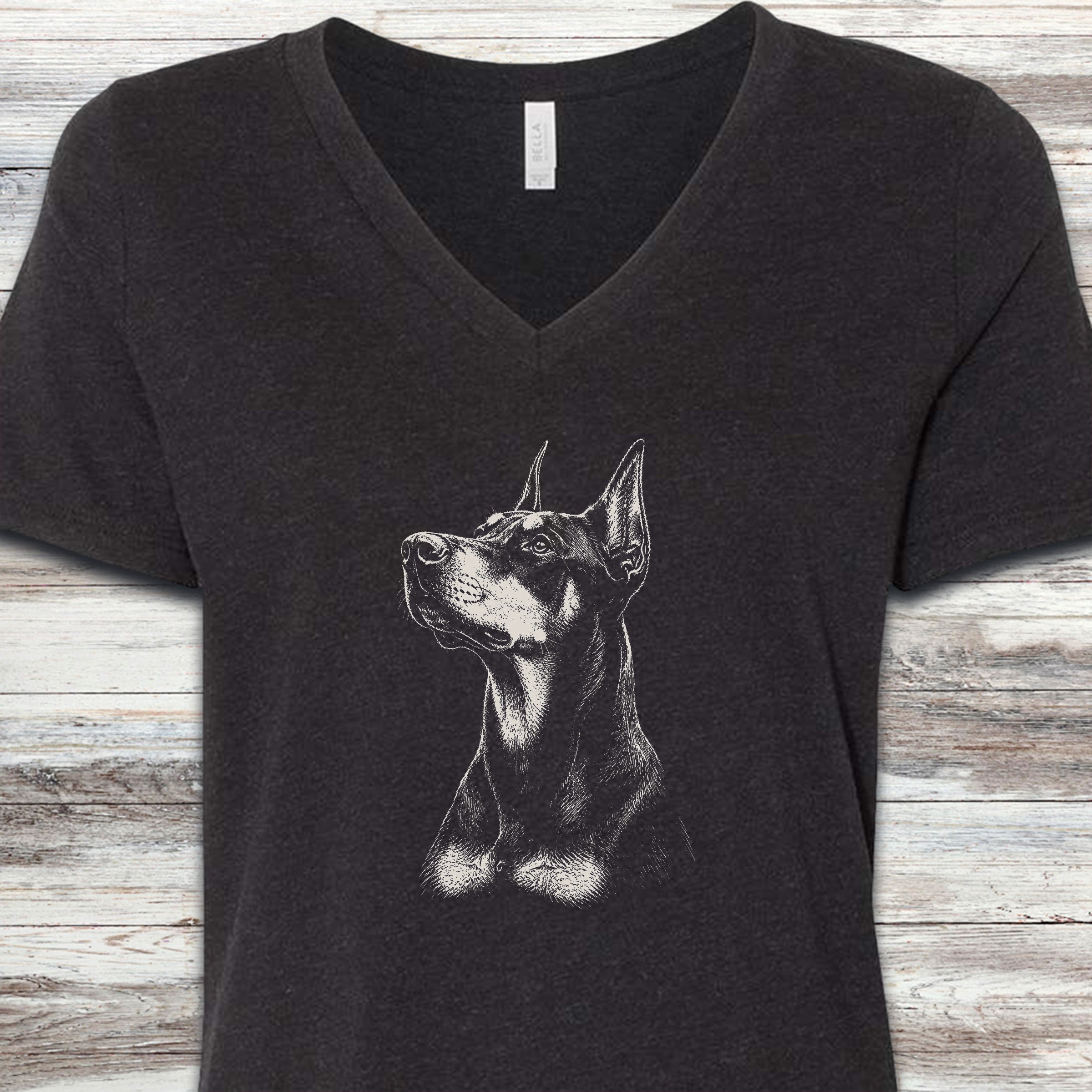 Doberman Loyalty V-Neck Tee - Black Heather