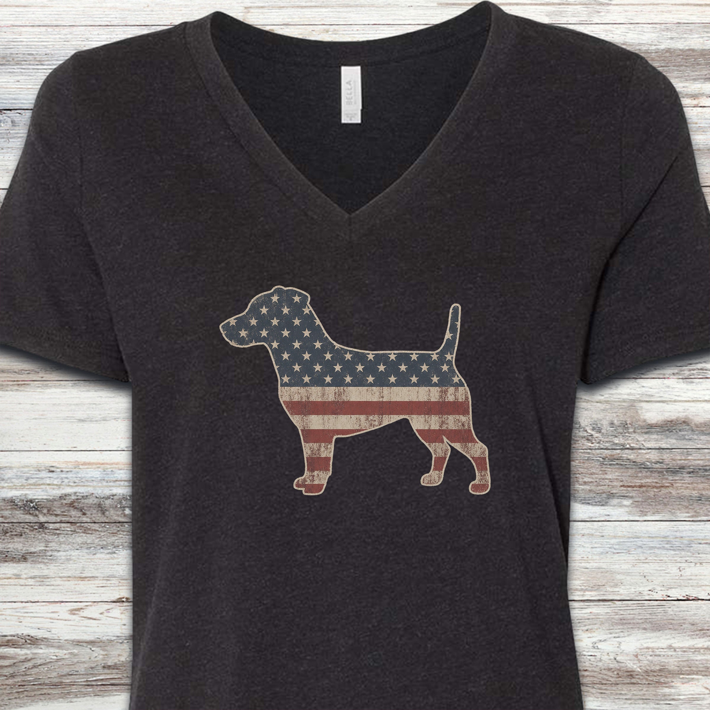 Jack Russell Vintage USA V-Neck Tee - Black Heather