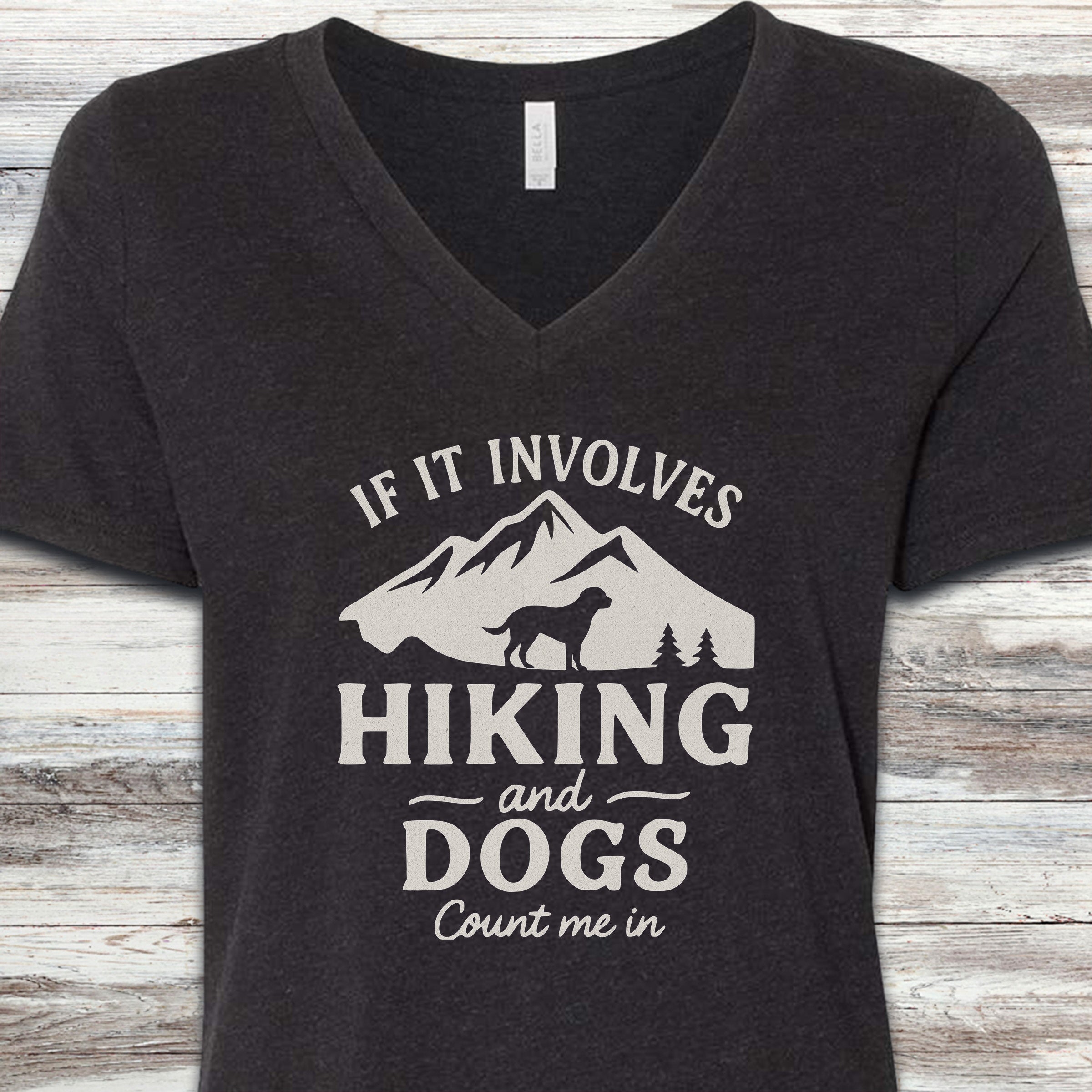 Hiking & Dogs V-Neck Tee - Black Heather
