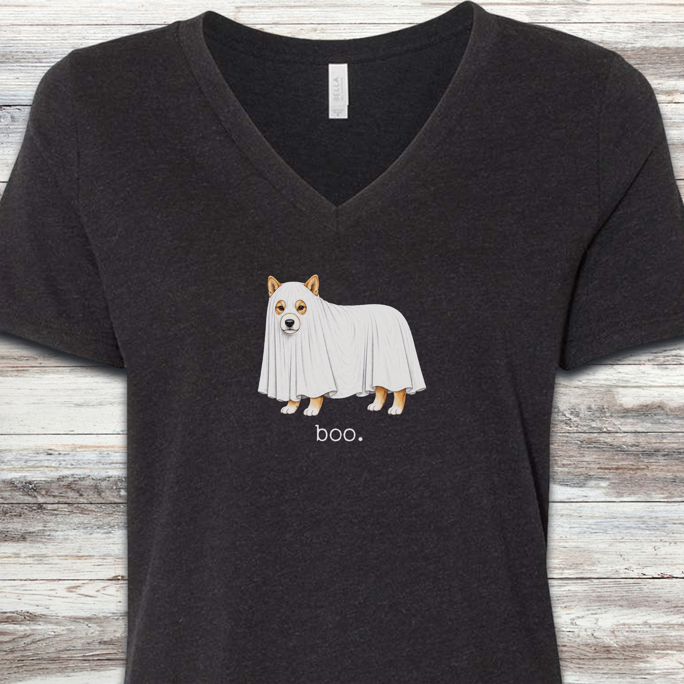 Shiba Inu Boo V-Neck Tee - Black Heather