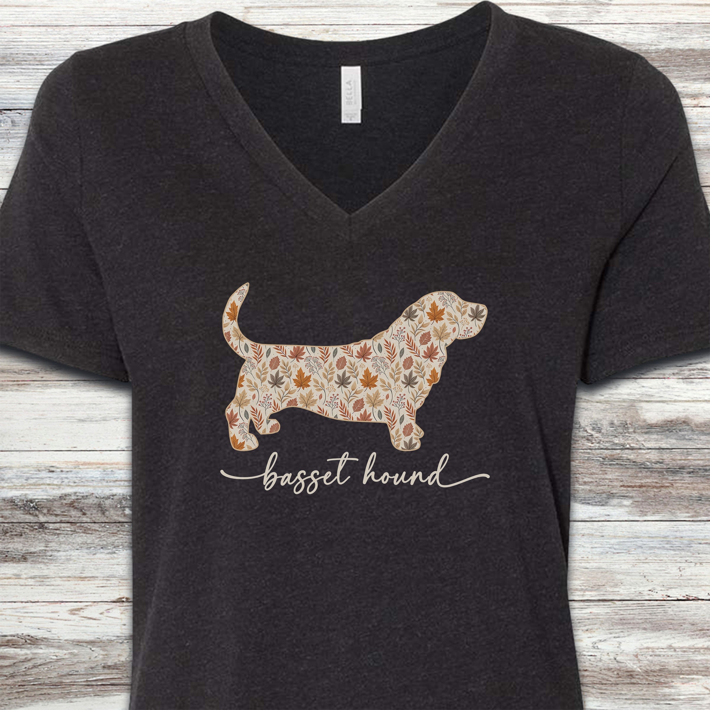 Basset Hound Fall V-Neck Tee - Black Heather