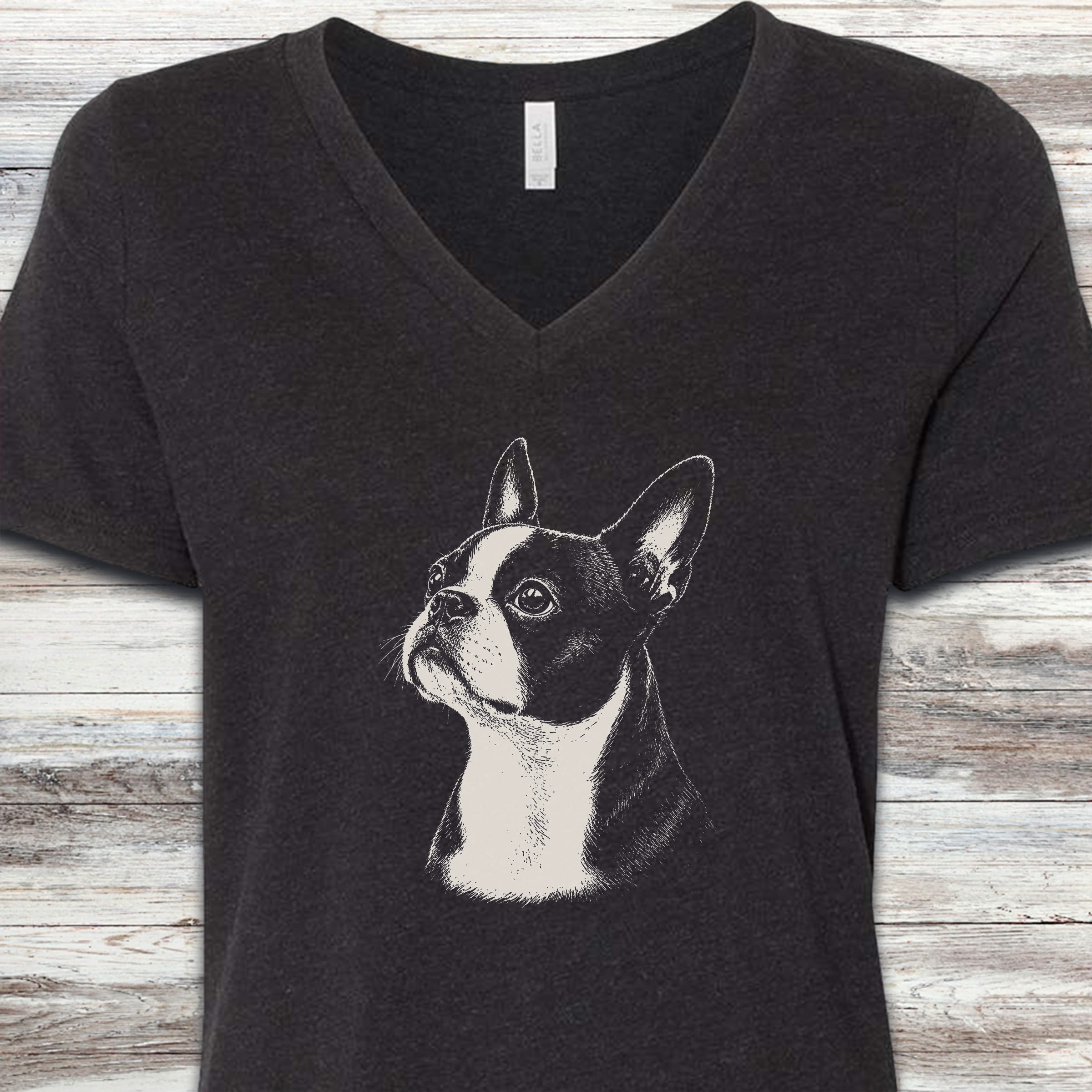 Boston Terrier Loyalty V-Neck Tee - Black Heather