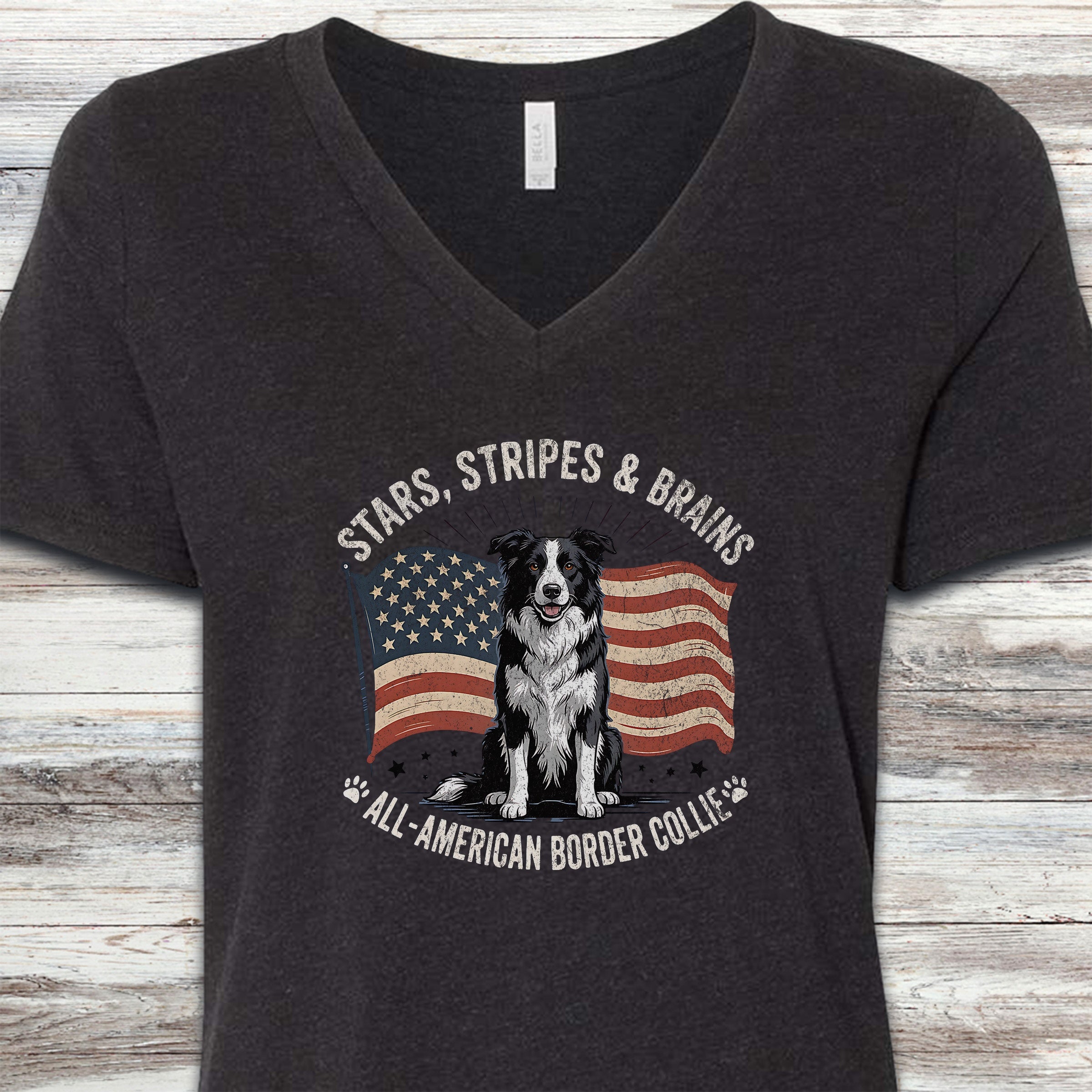 Border Collie All American V-Neck Tee - Black Heather