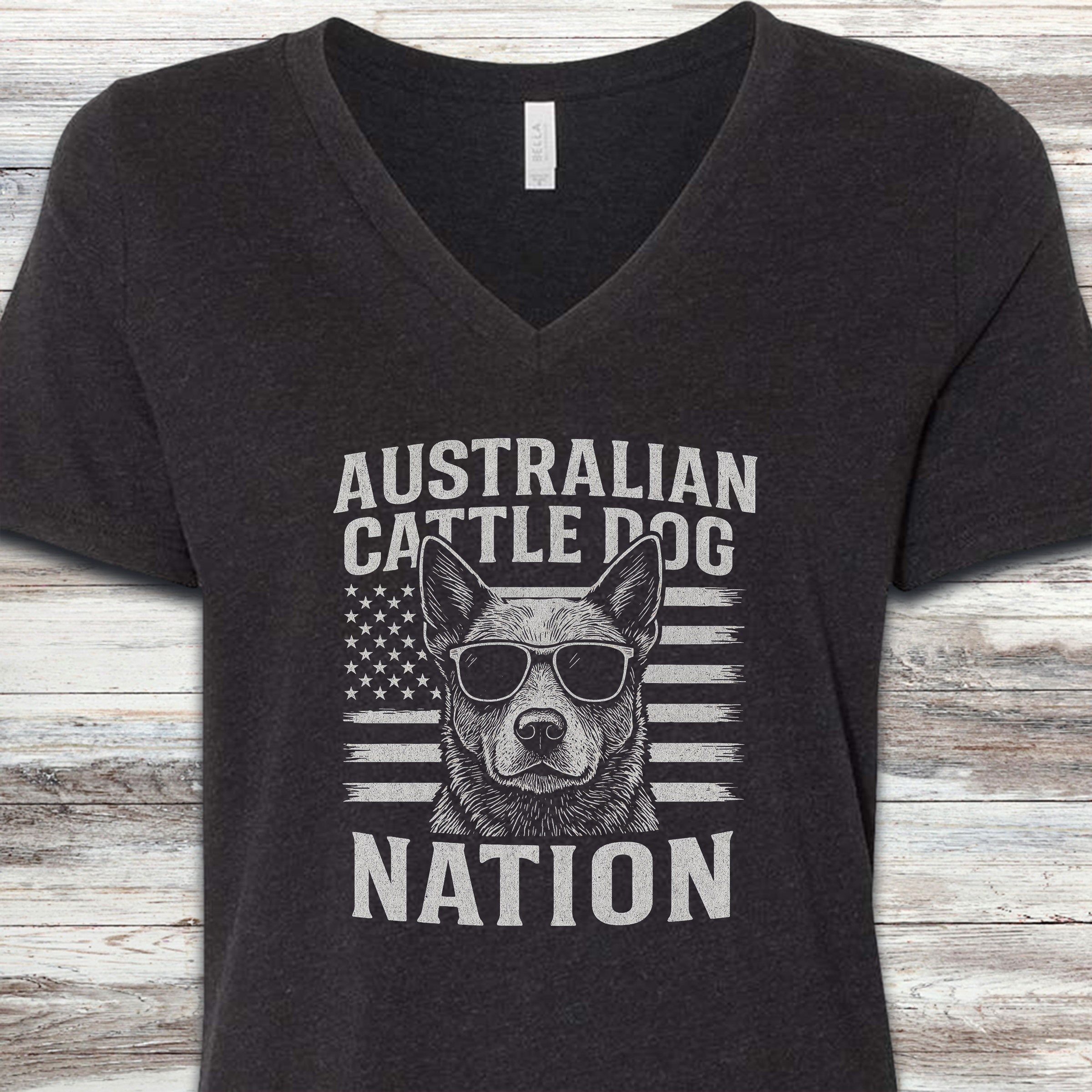 Australian Cattle Dog Nation V-Neck Tee - Black Heather