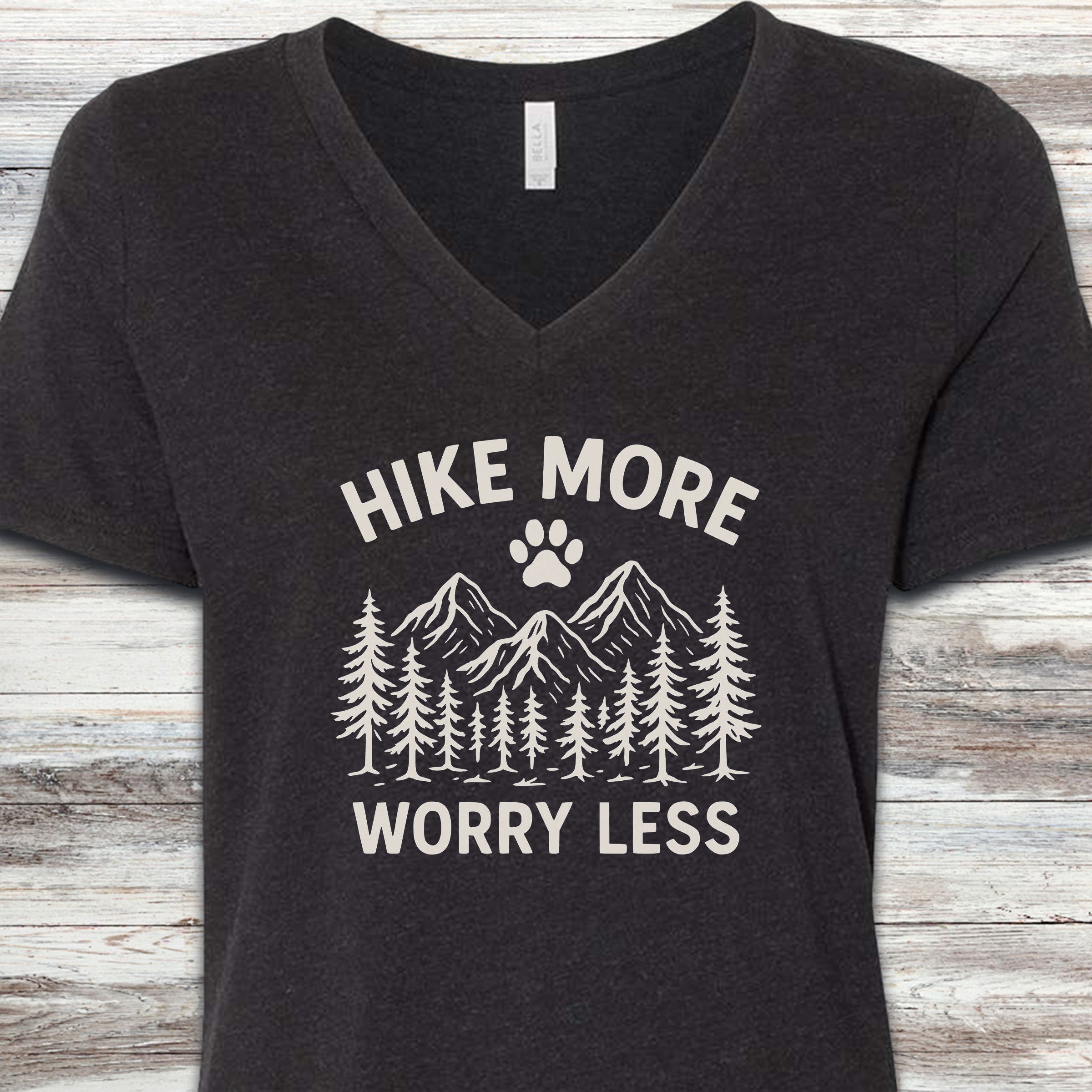 Hike More Worry Less V-Neck Tee - Black Heather