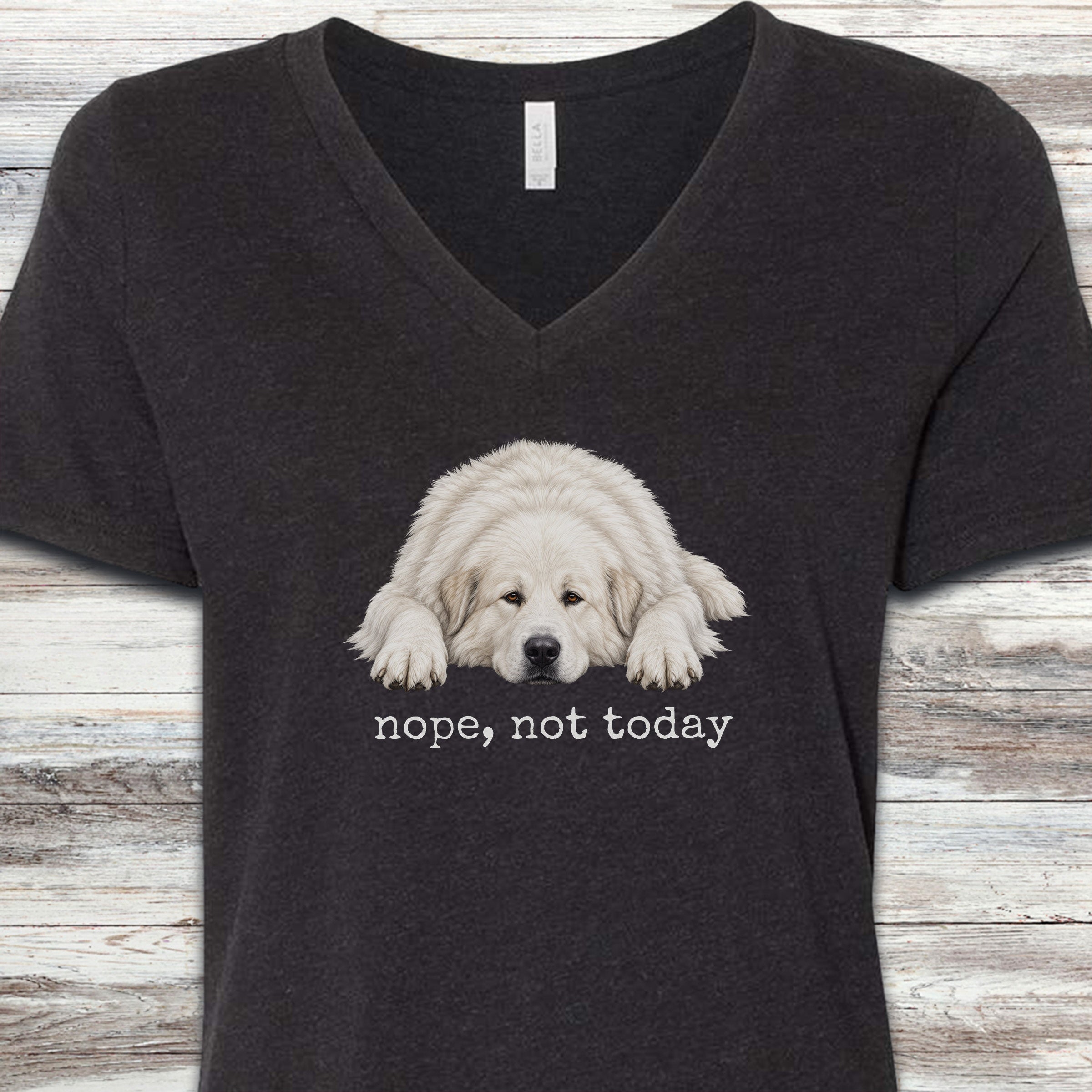 Great Pyrenees Nope V-Neck Tee - Black Heather