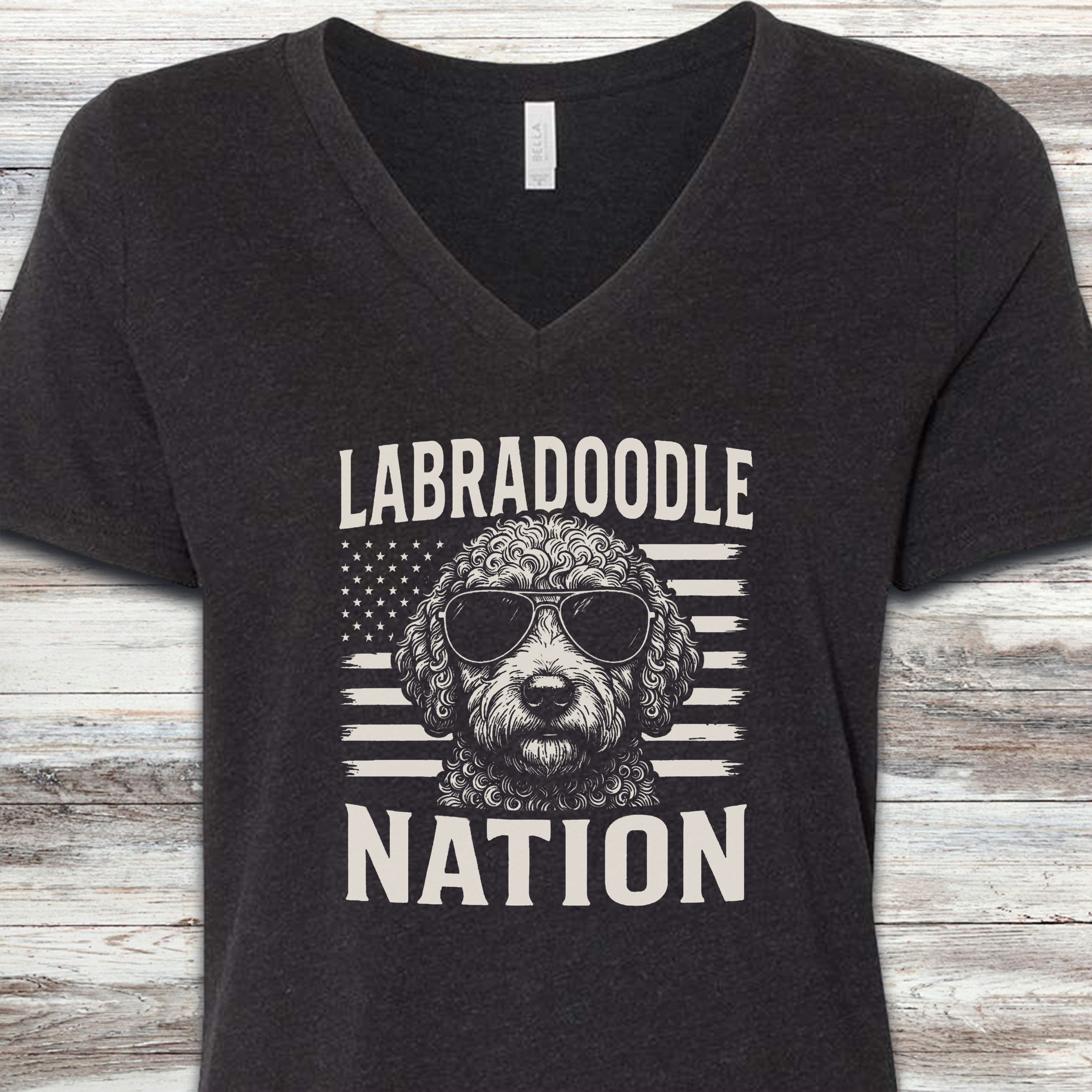 Labradoodle Nation V-Neck Tee - Black Heather