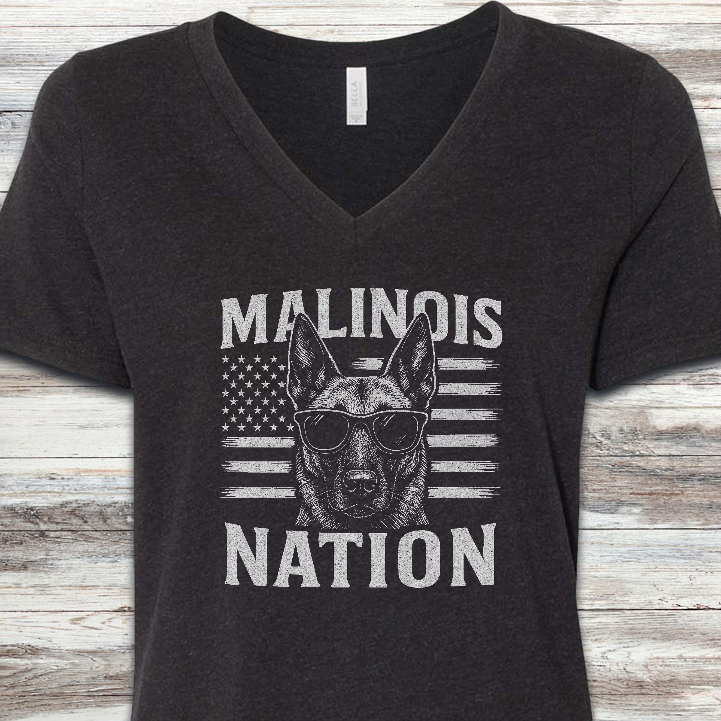 Belgian Malinois Nation V-Neck Tee - Black Heather
