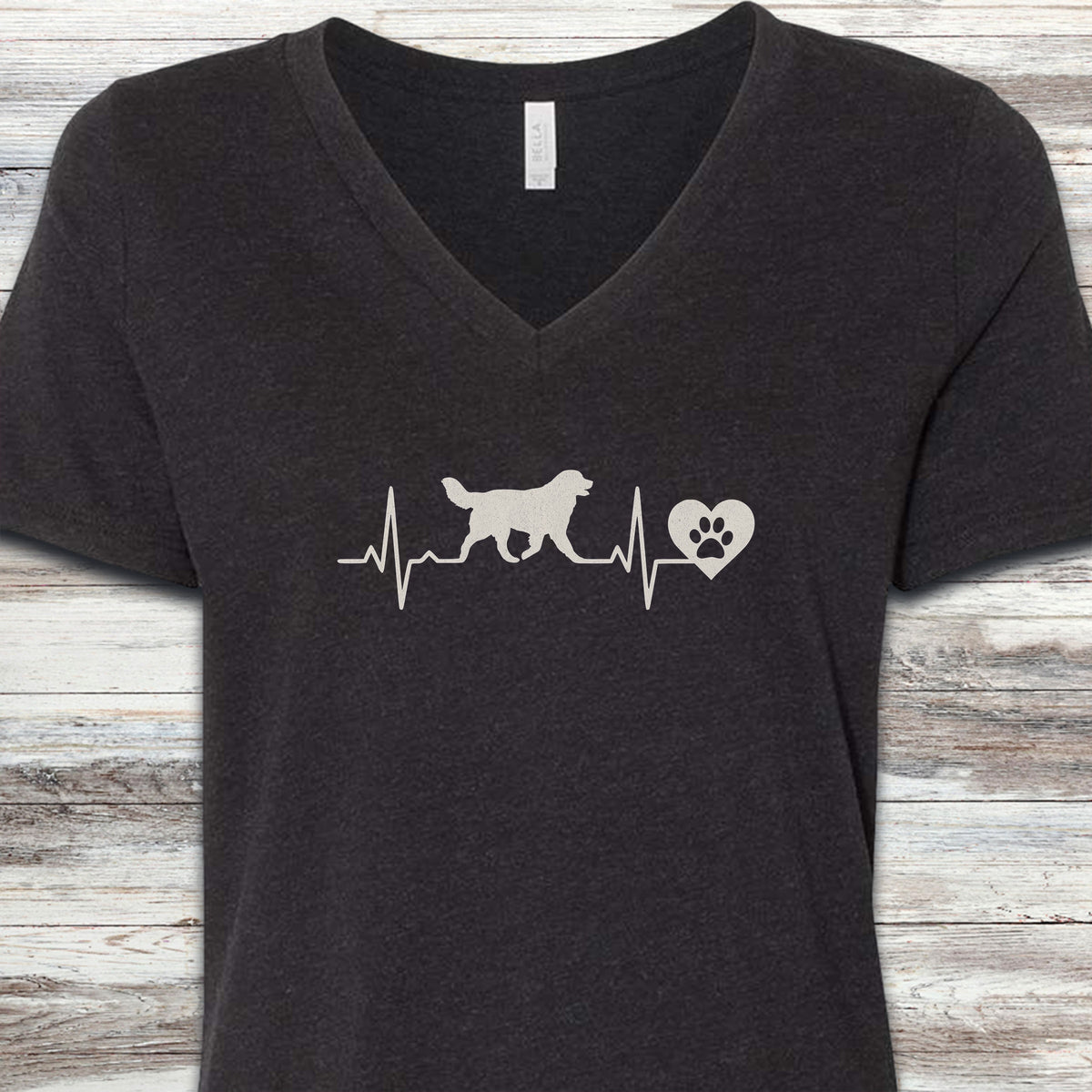 Bernese Mountain Dog Heartbeat V-Neck Tee - Black Heather