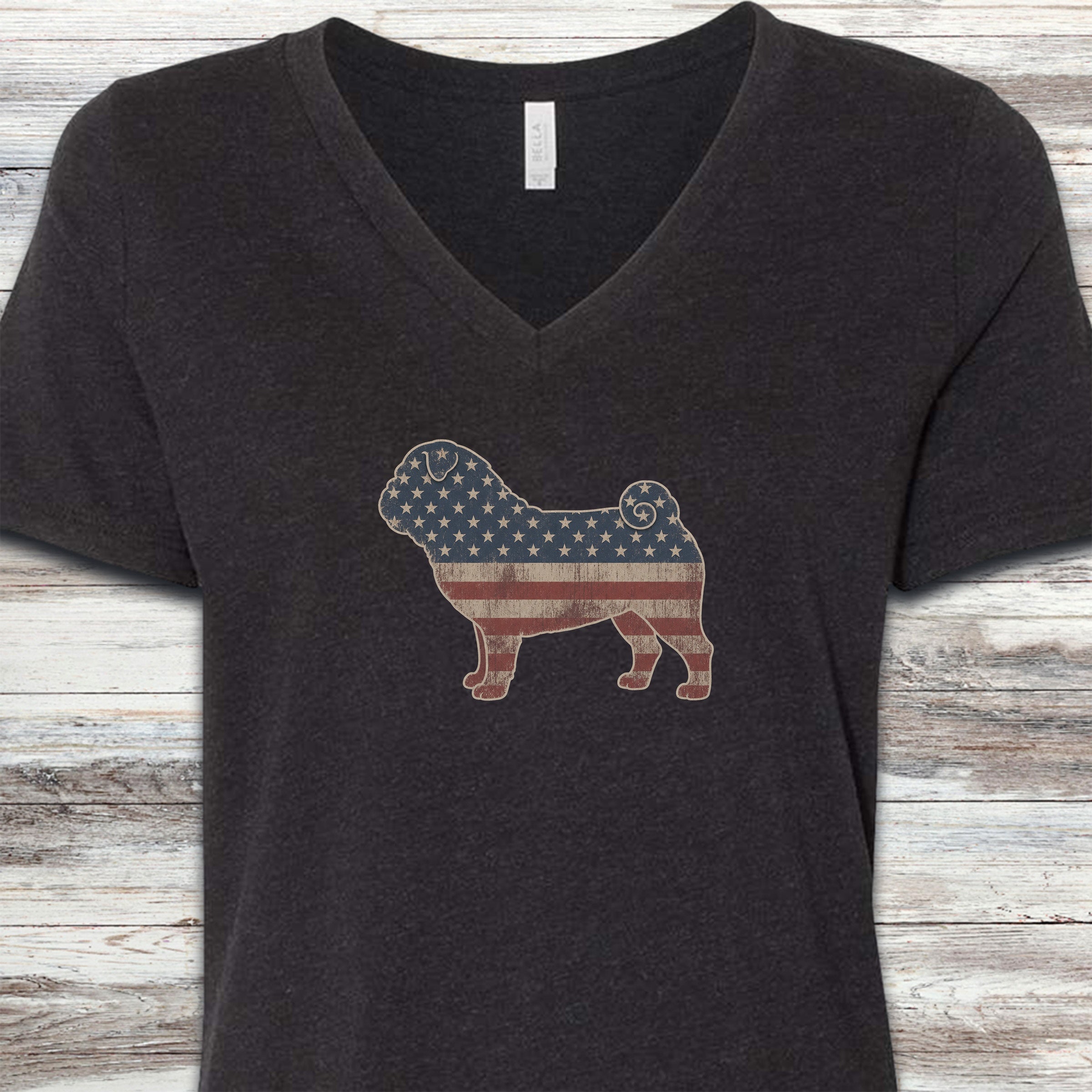 Pug Vintage USA V-Neck Tee - Black Heather