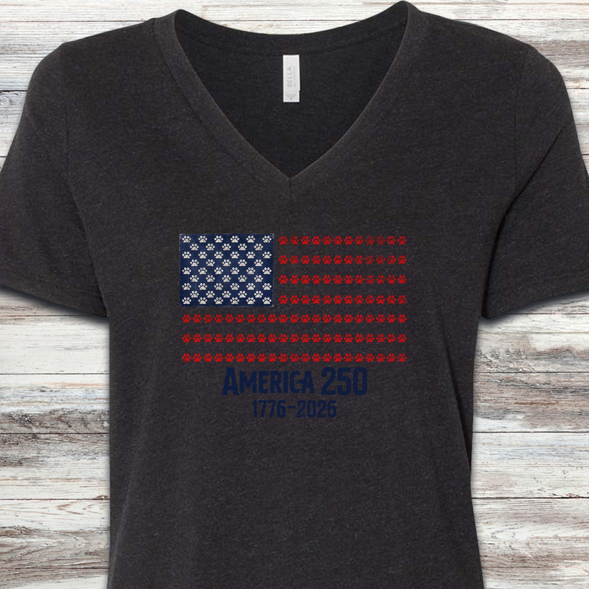 Vintage Red White & Paws 250 V-Neck Tee - Black Heather