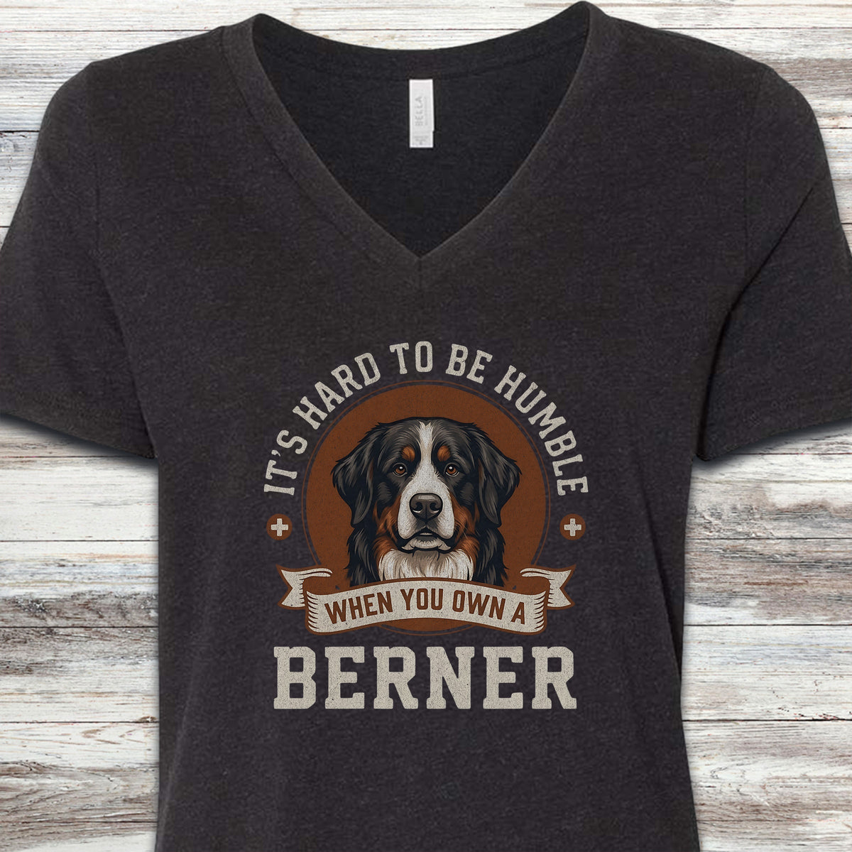 Bernese Mountain Dog Humble V-Neck Tee - Black Heather