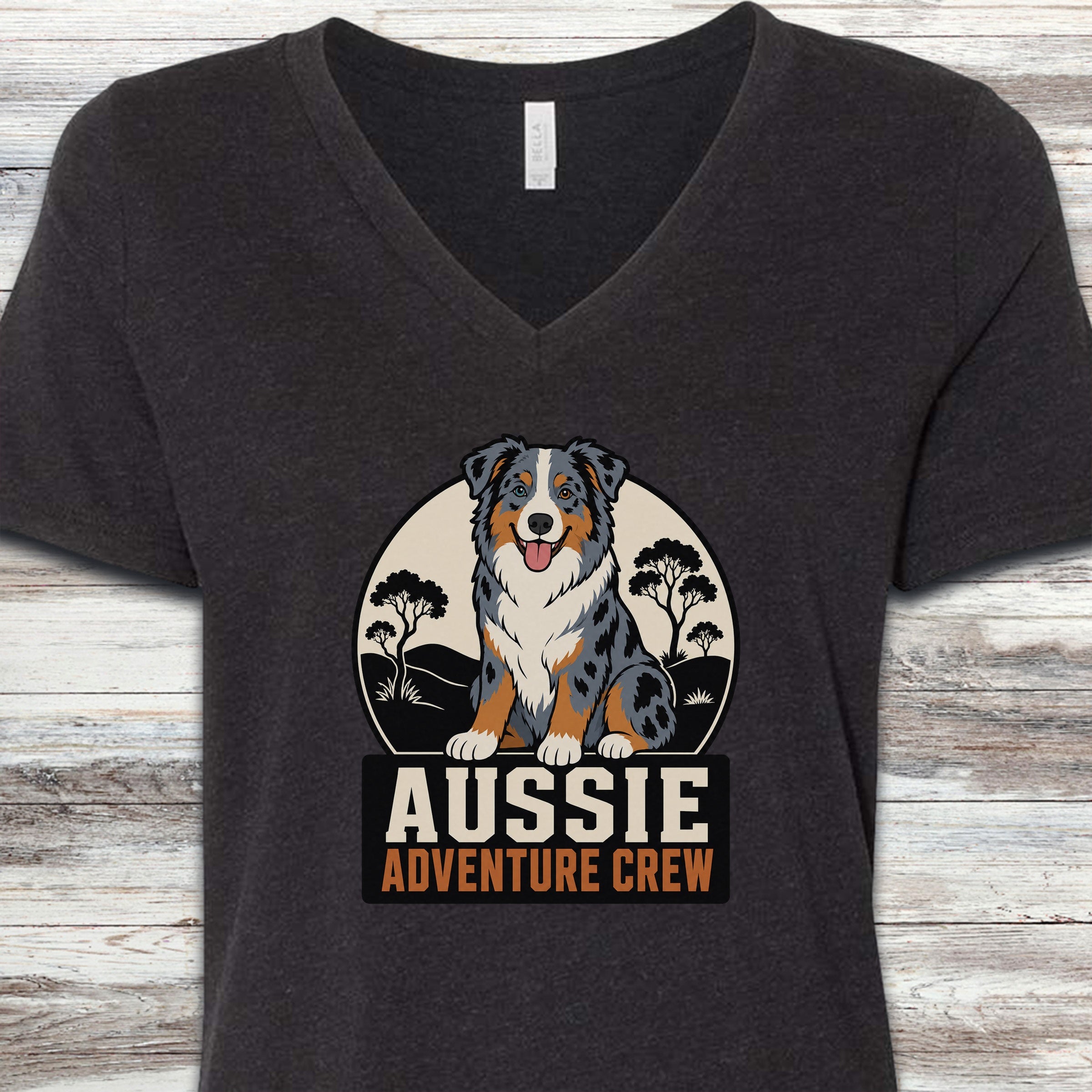 Australian Shepherd Adventure Crew V-Neck Tee - Black Heather