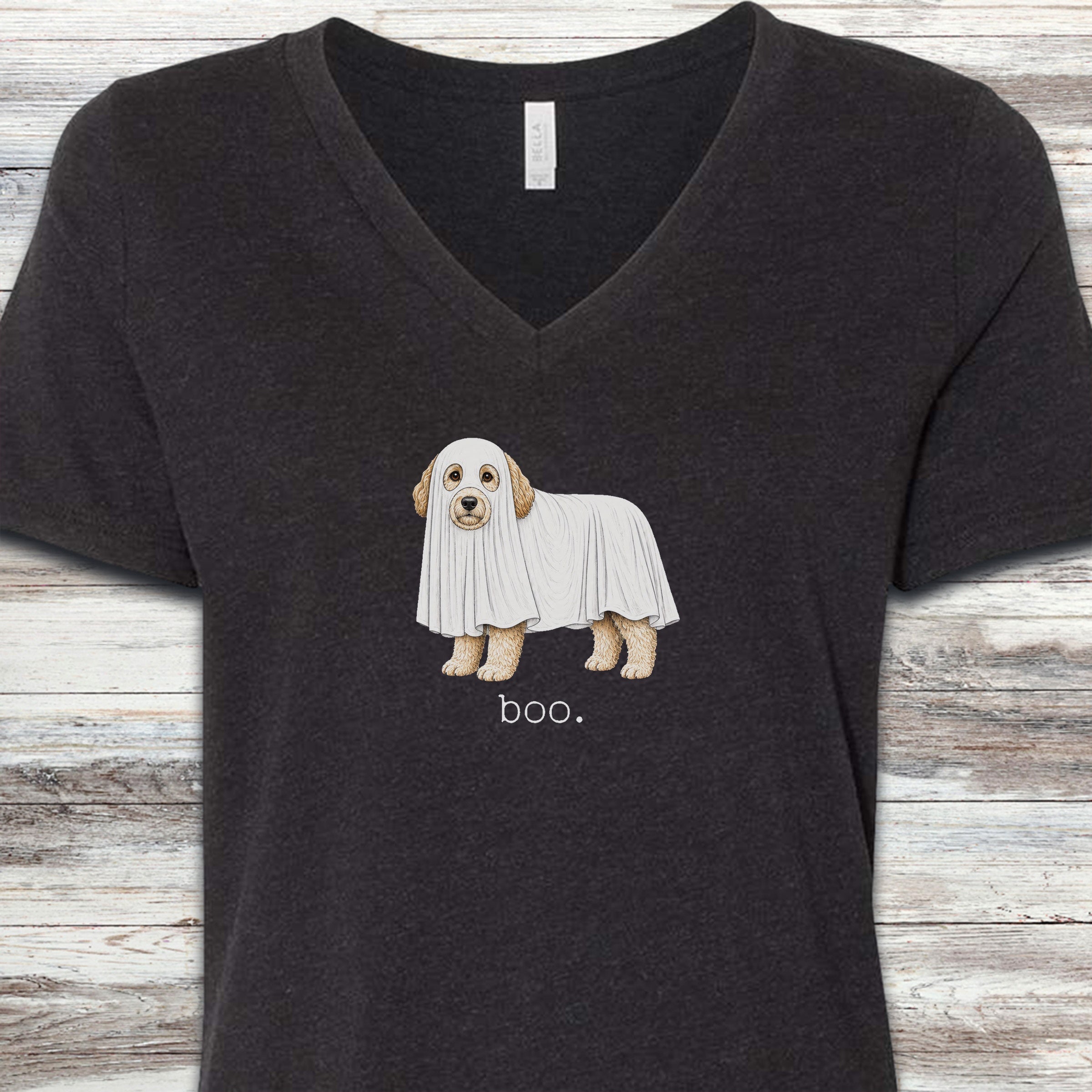 Doodle Boo V-Neck Tee - Black Heather