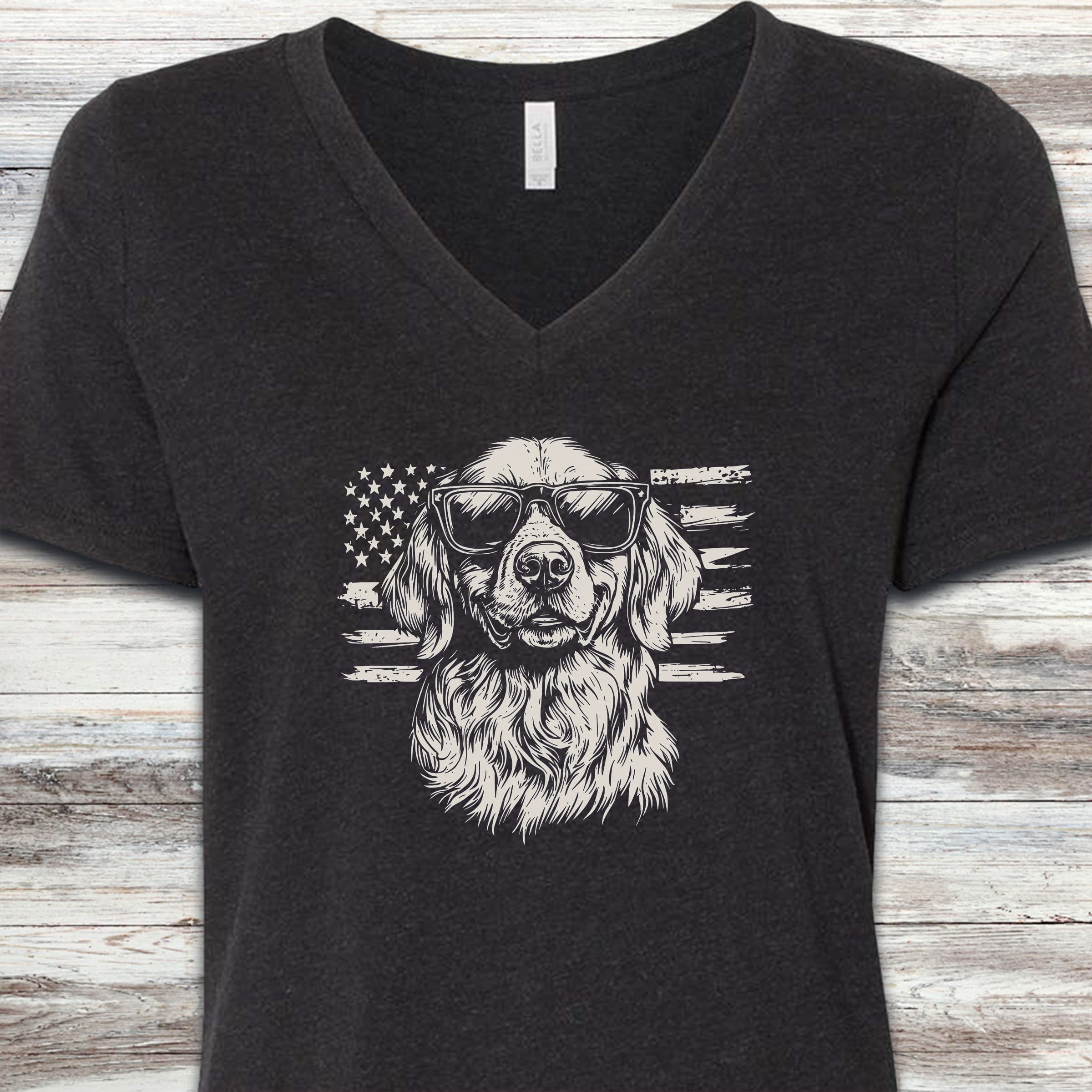 Golden Retriever Flag V-Neck Tee - Black Heather