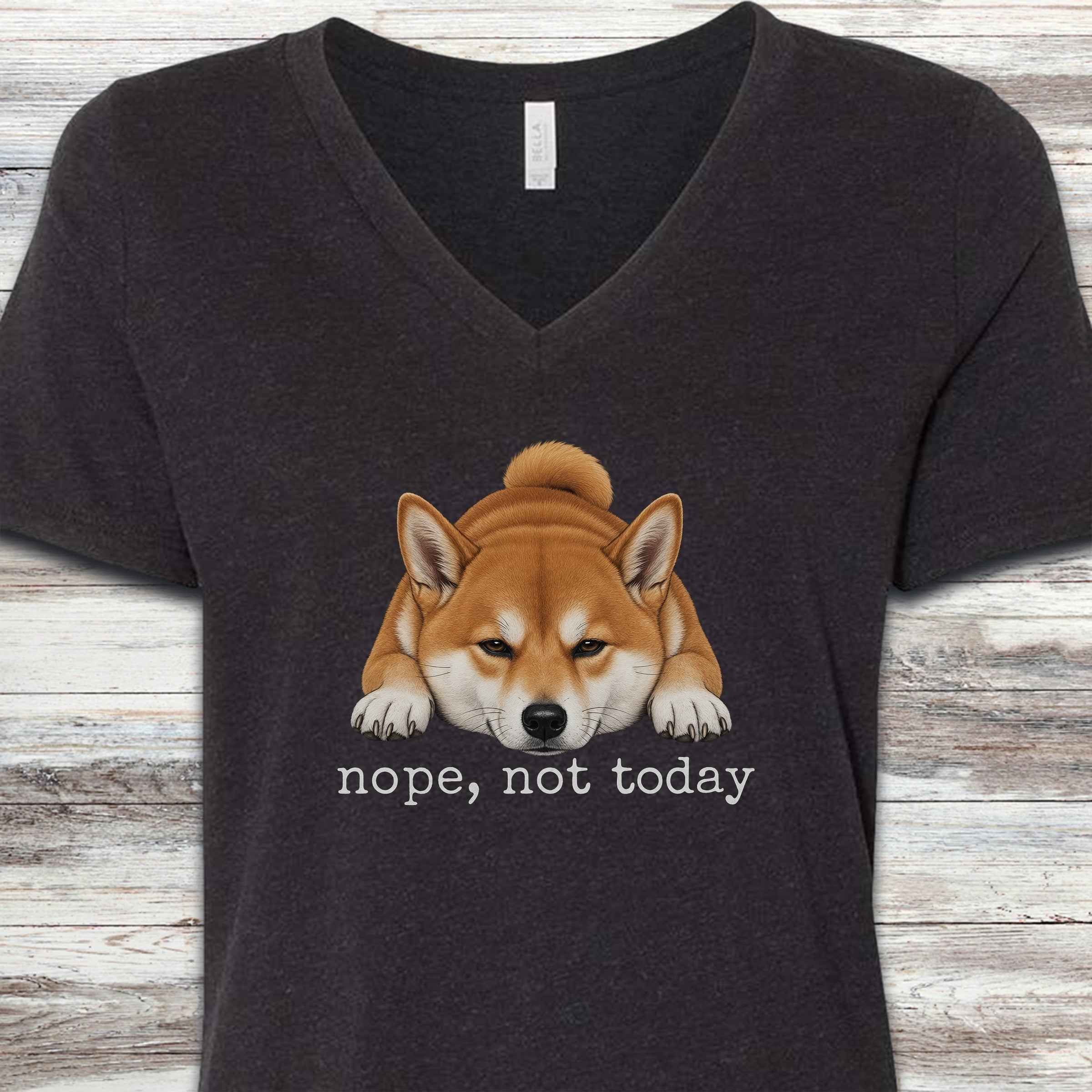 Shiba Inu Nope V-Neck Tee - Black Heather