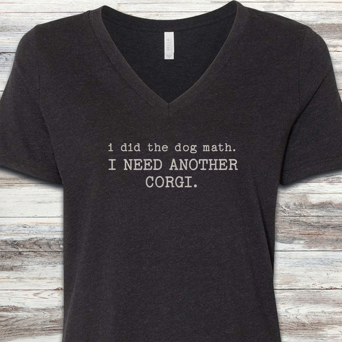 Corgi Dog Math V-Neck Tee - Black Heather