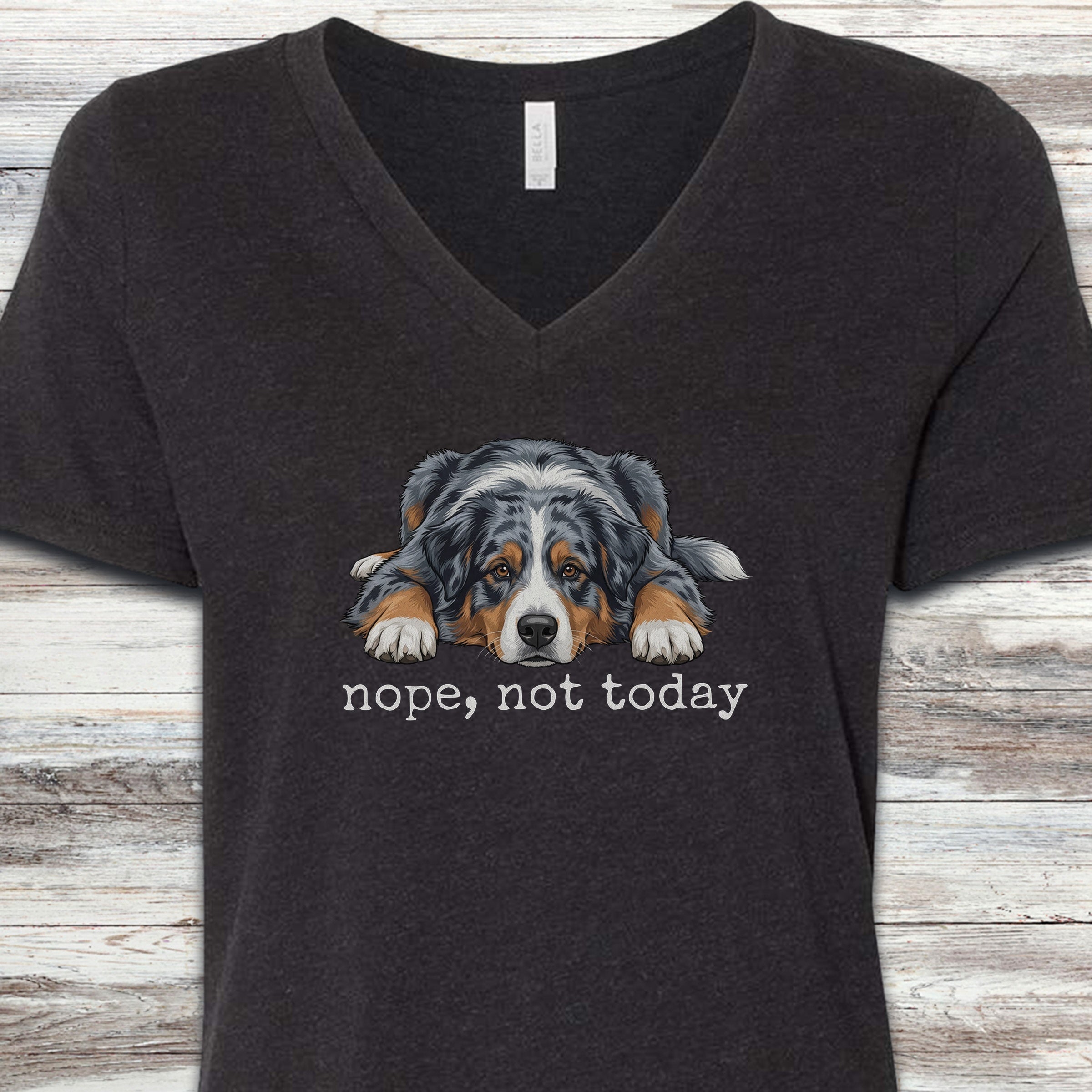Australian Shepherd Nope V-Neck Tee - Black Heather