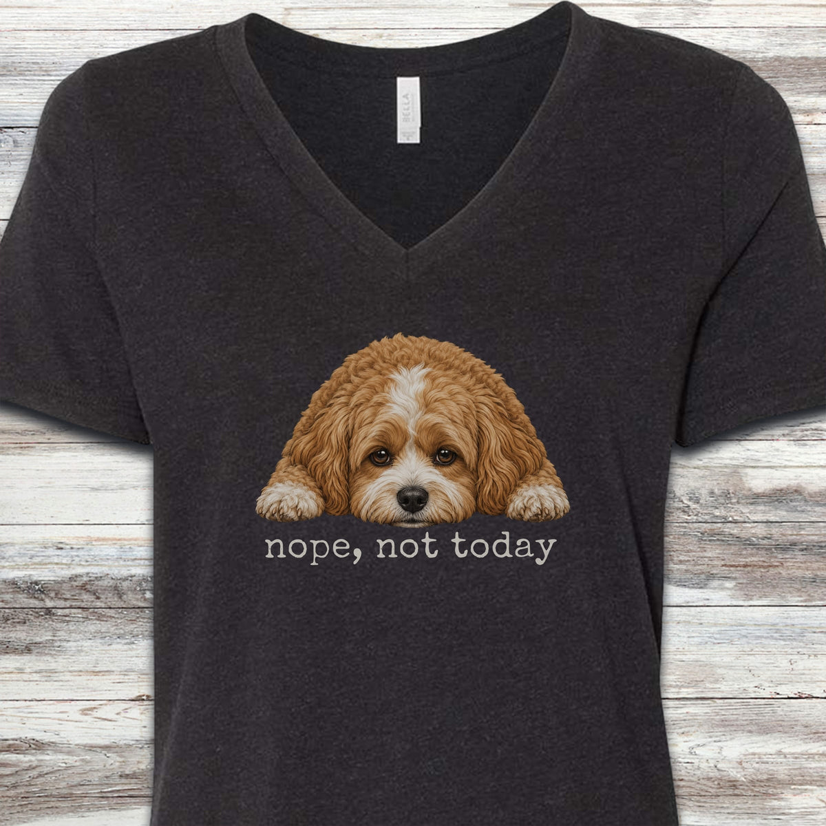 Cavapoo Nope V-Neck Tee - Black Heather