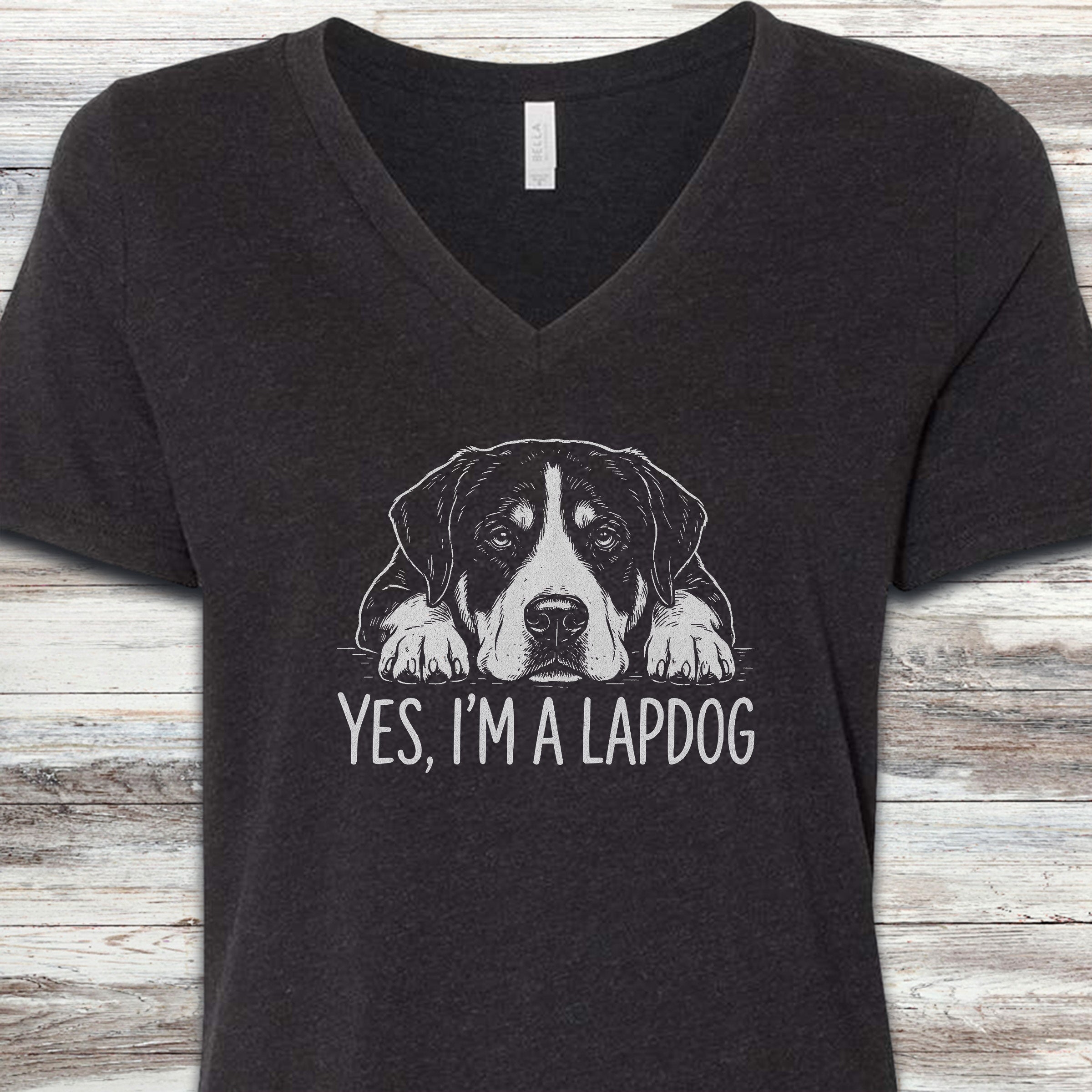 Swiss Mountain Dog Lap Dog V-Neck Tee - Black Heather