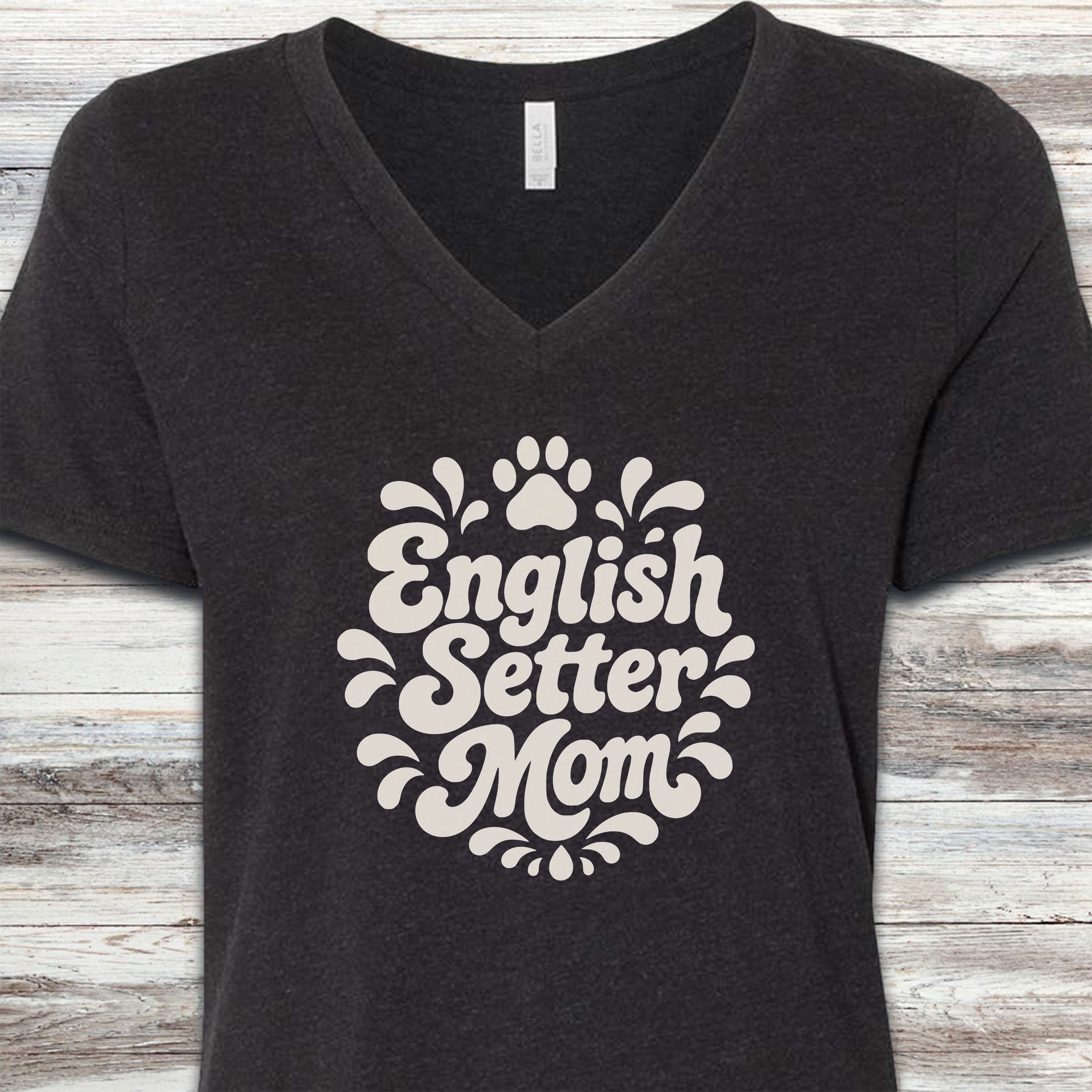 English Setter Groovy Mom V-Neck Tee - Black Heather