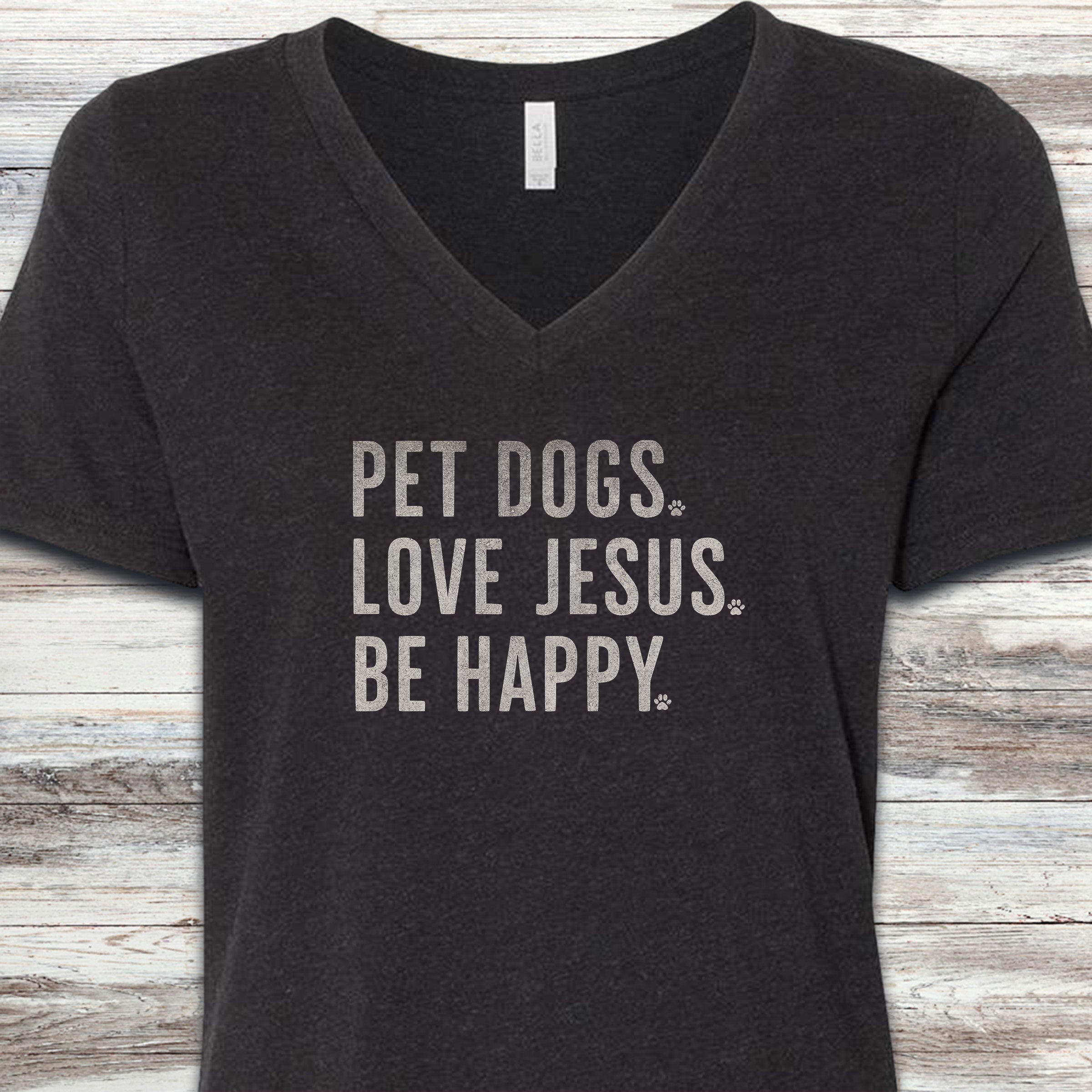 Love Jesus V-Neck Tee - Black Heather