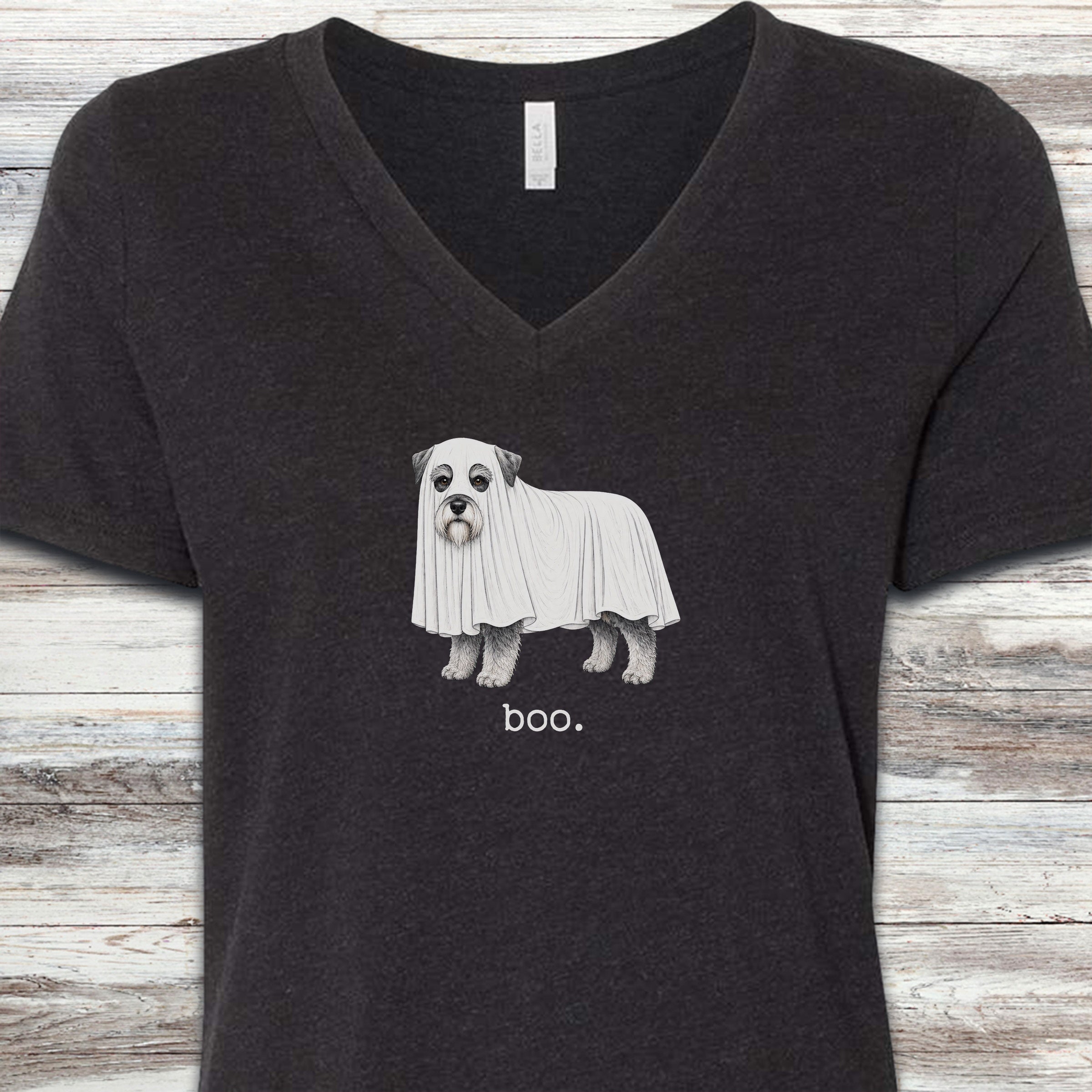 Miniature Schnauzer Boo V-Neck Tee - Black Heather