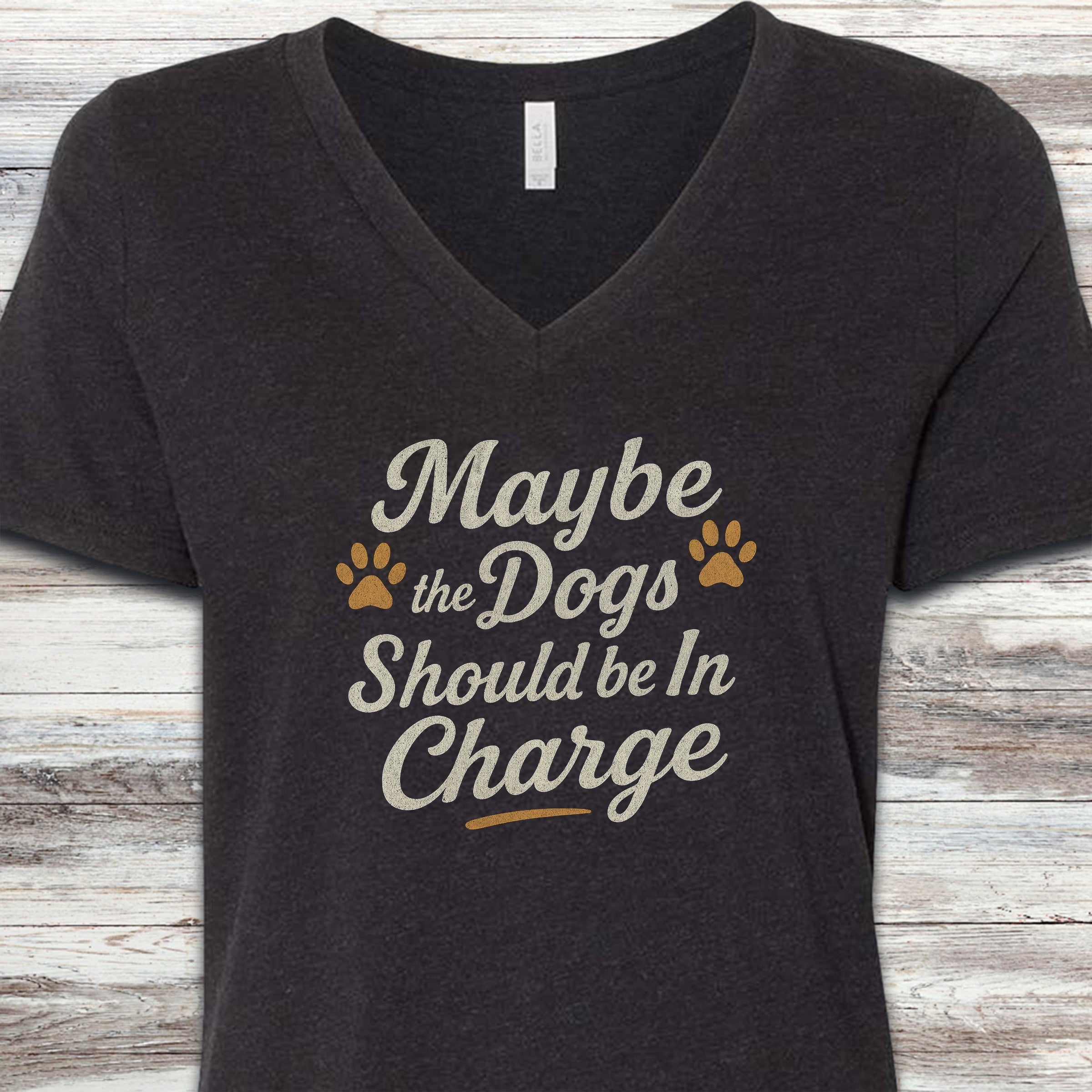 Dogs In Charge V-Neck Tee - Black Heather