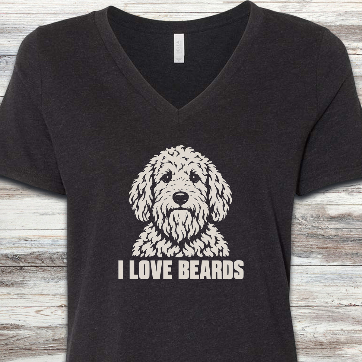 Doodle I Love Beards V-Neck Tee - Black Heather