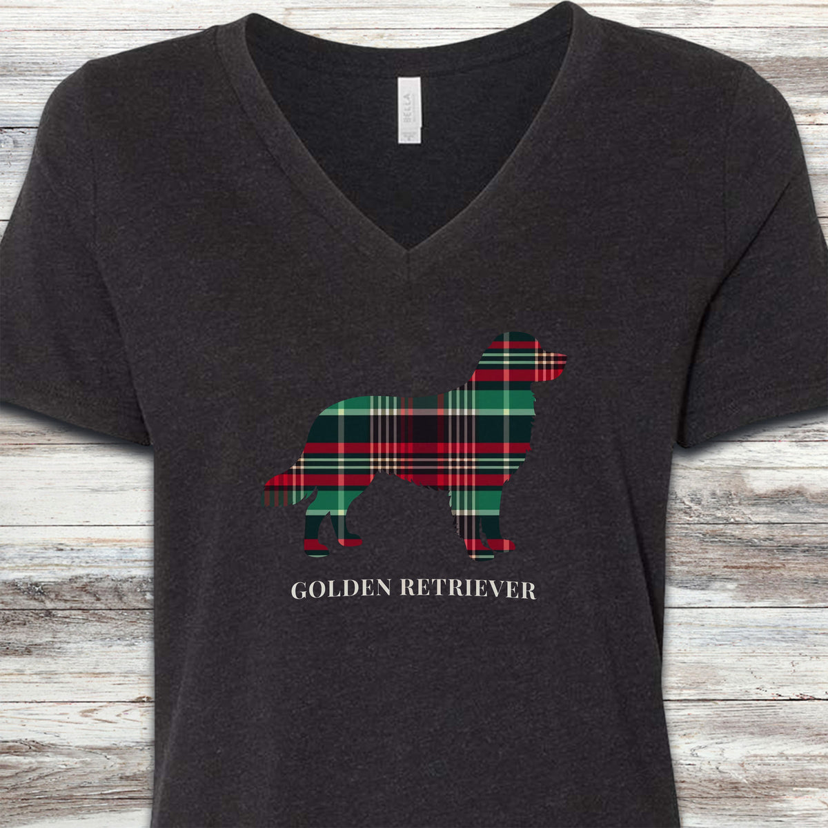 Golden Retriever Winter V-Neck Tee - Black Heather