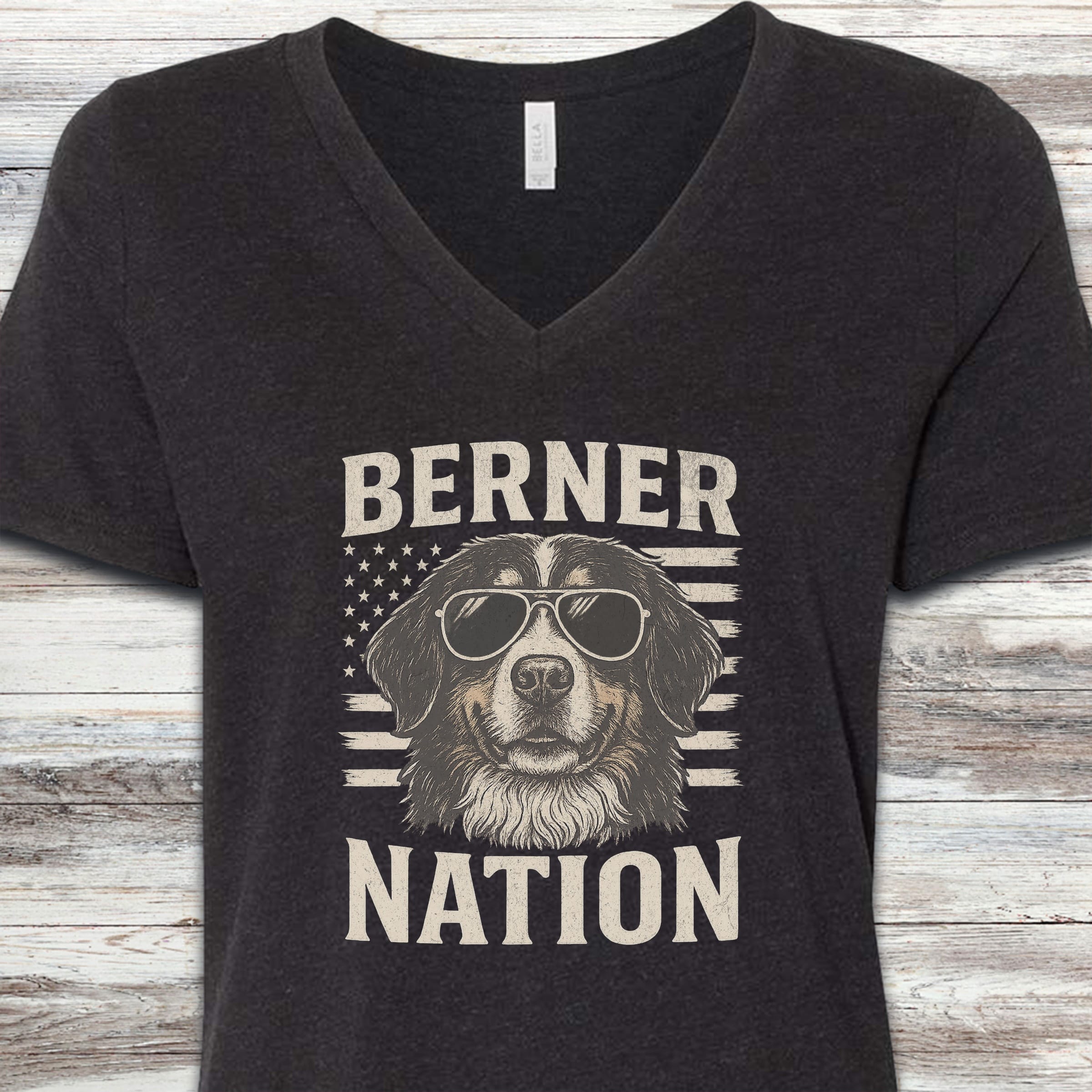 Bernese Mountain Dog Nation V-Neck Tee - Black Heather