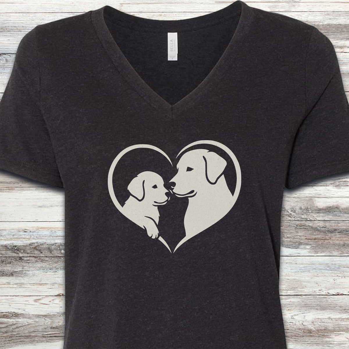 Labrador Retriever Heart Bond V-Neck Tee - Black Heather