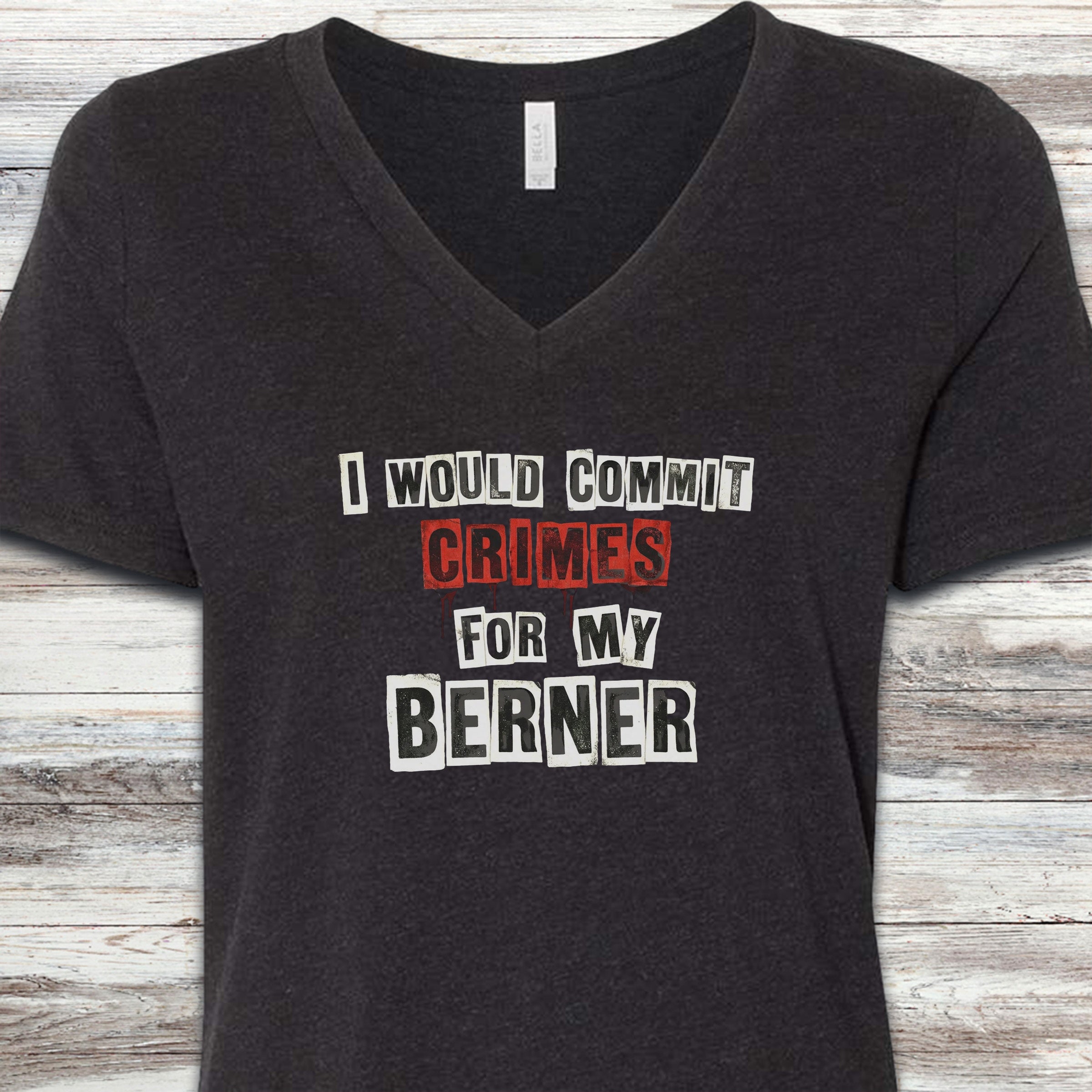 Bernese Mountain Dog Crimes V-Neck Tee - Black Heather