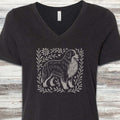 Bernese Mountain Dog Linocut V-Neck Tee - Black Heather