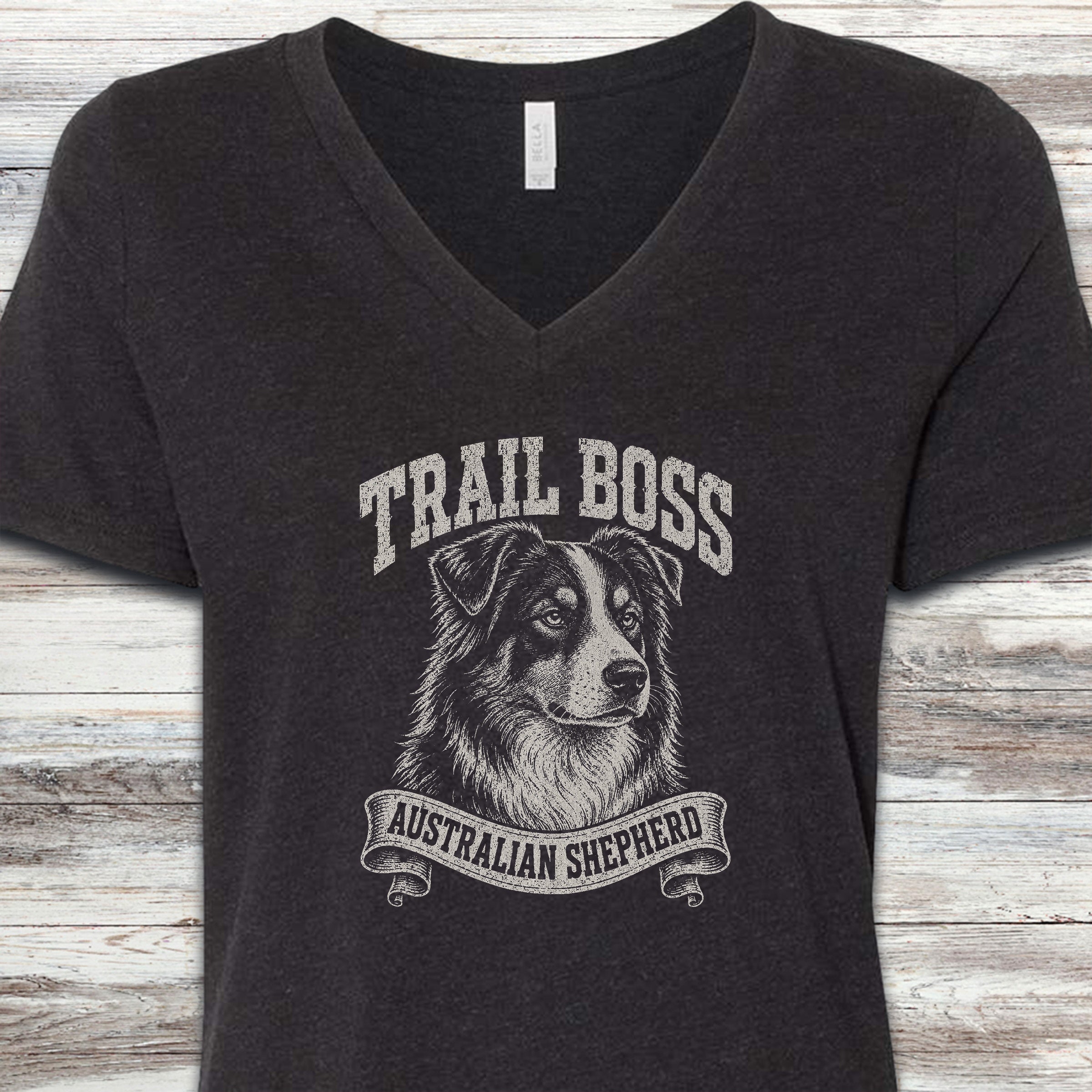 Australian Shepherd Trail Boss V-Neck Tee - Black Heather