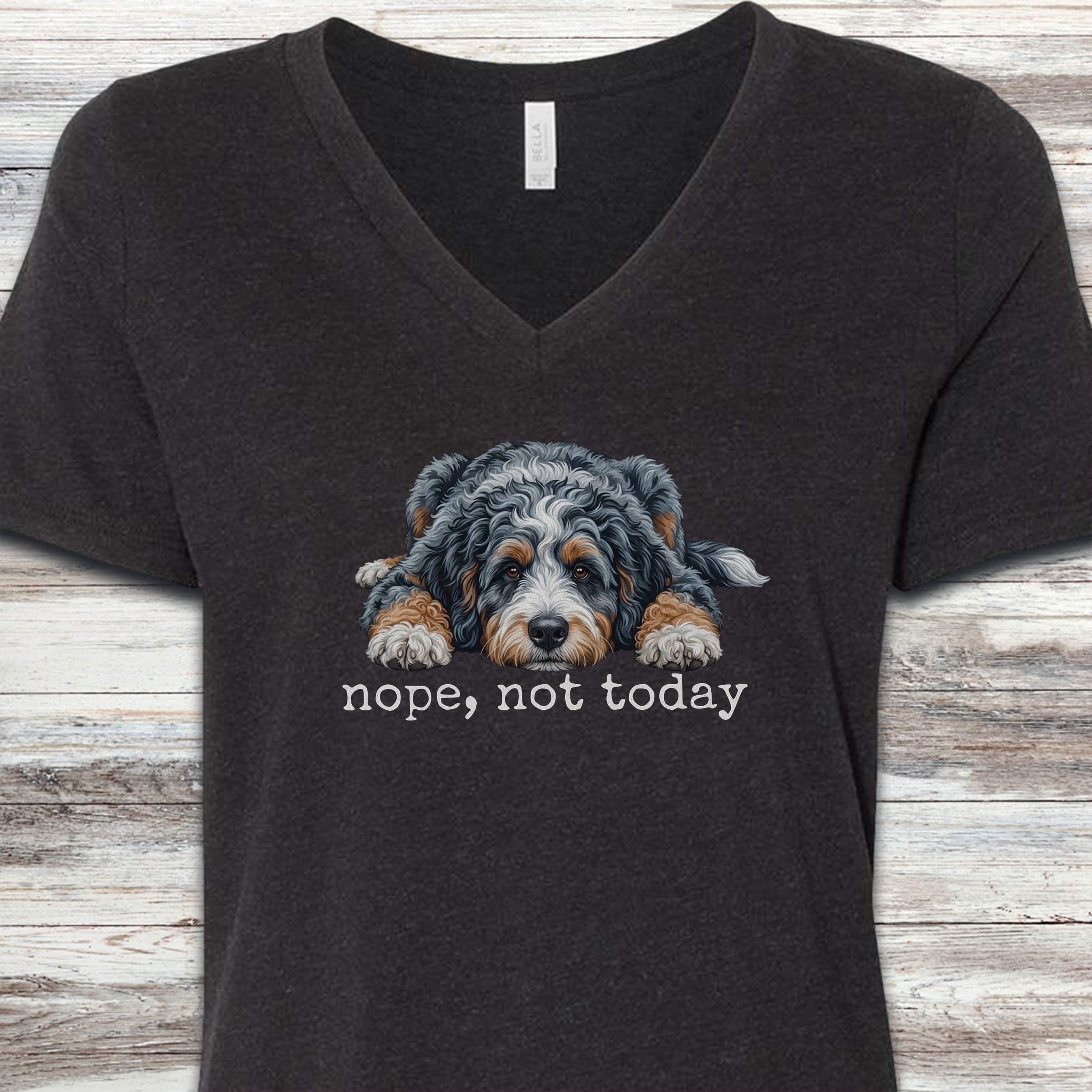 Aussiedoodle Nope V-Neck Tee - Black Heather