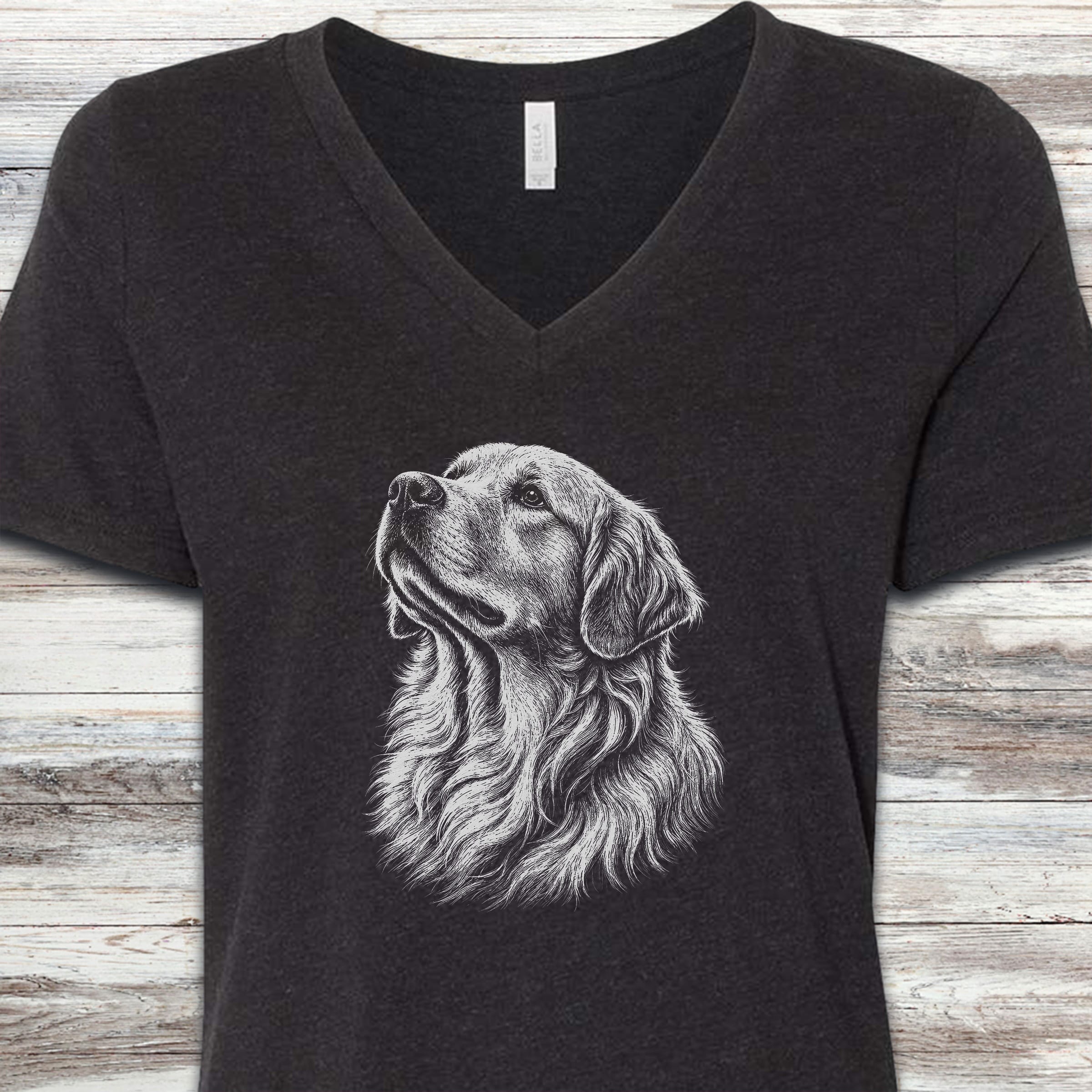 Golden Retriever Loyalty V-Neck Tee - Black Heather